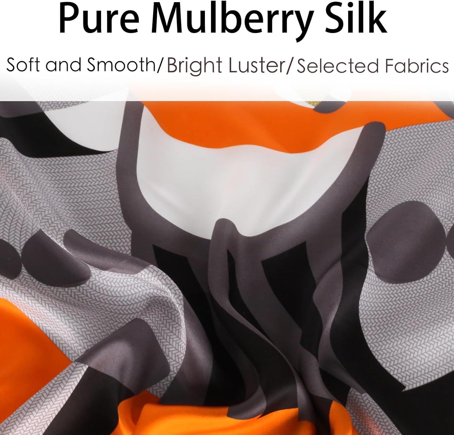 imageEXTREE 100 Pure Mulberry Silk Scarf Fashion Hair for Women Scarf Lightweight Square Neckerchief 275 275 inchesPony Jumping Orange