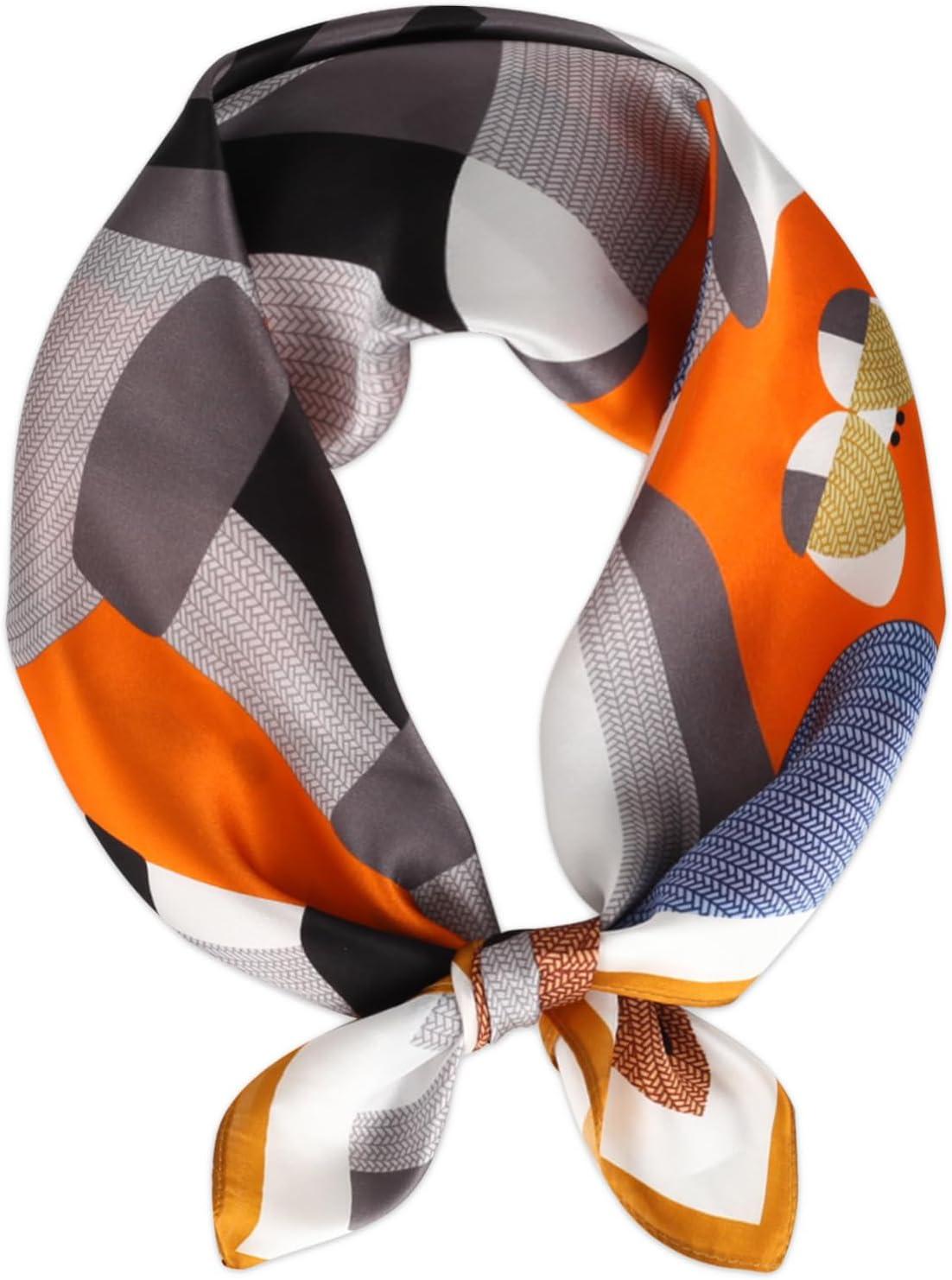imageEXTREE 100 Pure Mulberry Silk Scarf Fashion Hair for Women Scarf Lightweight Square Neckerchief 275 275 inchesPony Jumping Orange