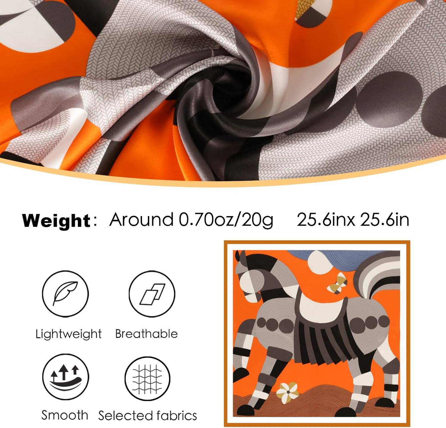 imageEXTREE 100 Pure Mulberry Silk Scarf Fashion Hair for Women Scarf Lightweight Square Neckerchief 275 275 inchesPony Jumping Orange