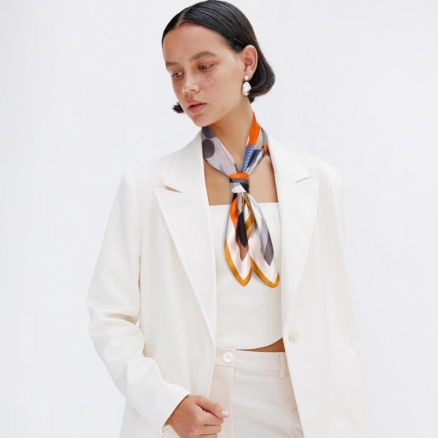 imageEXTREE 100 Pure Mulberry Silk Scarf Fashion Hair for Women Scarf Lightweight Square Neckerchief 275 275 inchesPony Jumping Orange