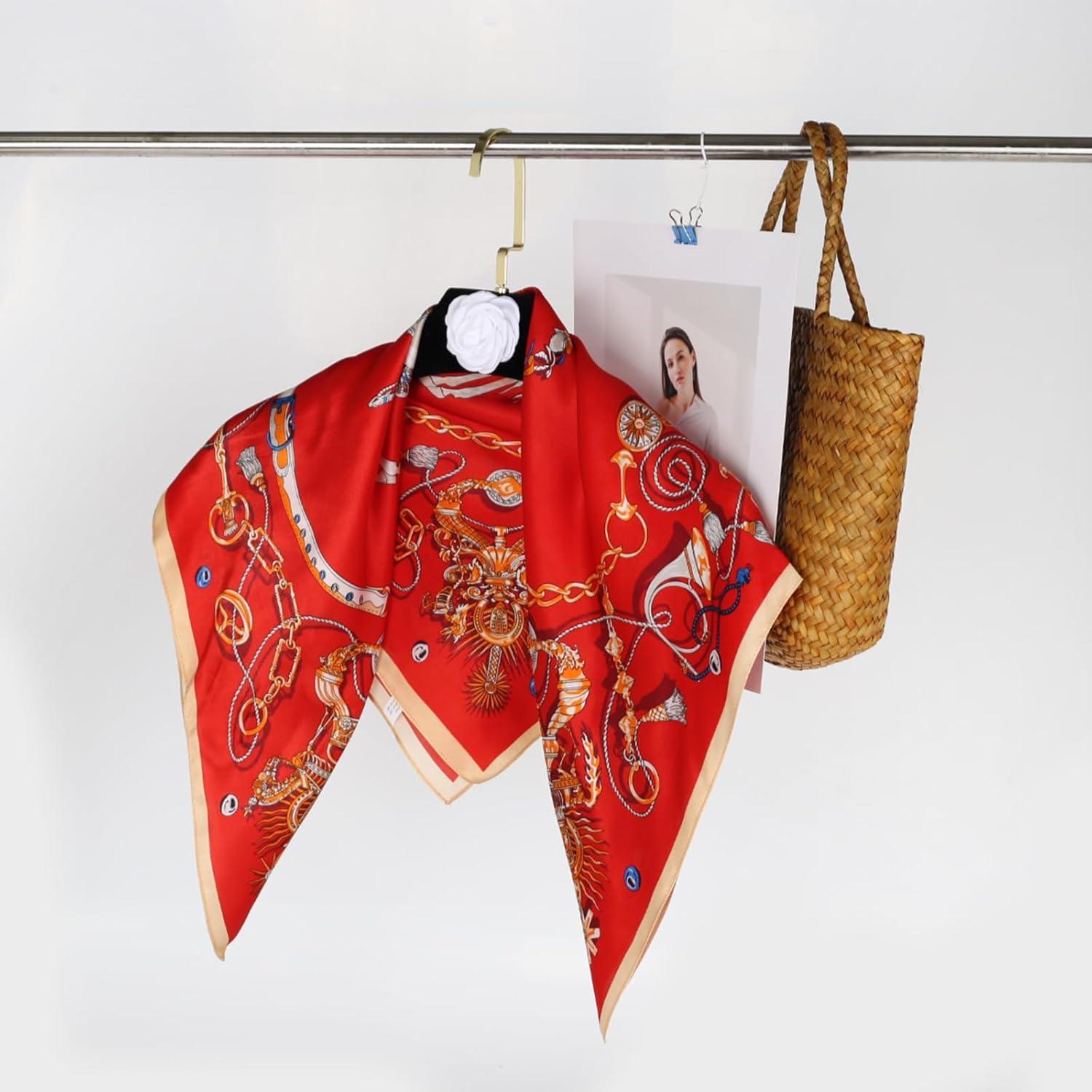 imageEXTREE 100 Pure Mulberry Silk Scarf Fashion Hair for Women Scarf Lightweight Square Neckerchief 275 275 inchesRed Horse