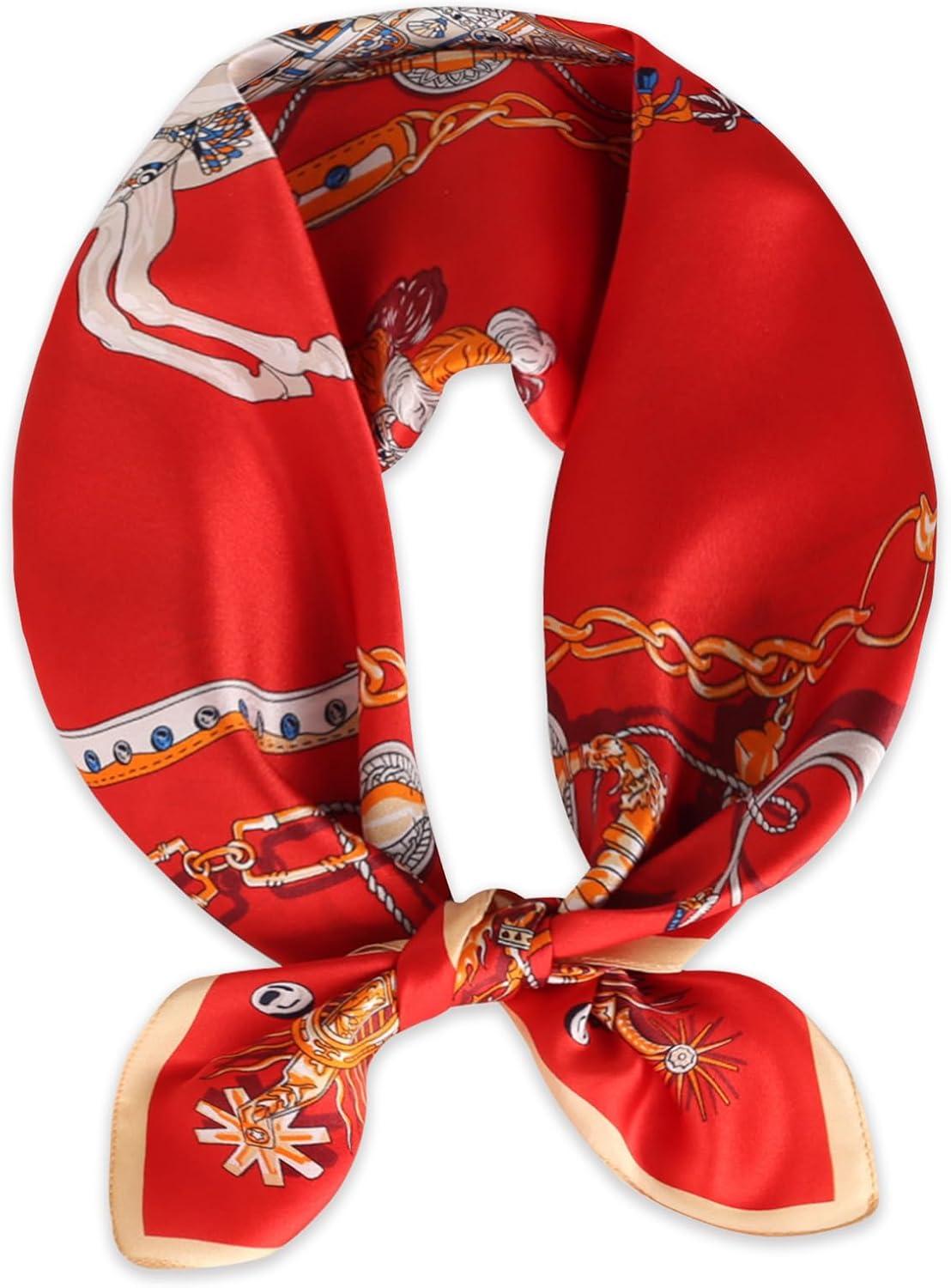 imageEXTREE 100 Pure Mulberry Silk Scarf Fashion Hair for Women Scarf Lightweight Square Neckerchief 275 275 inchesRed Horse