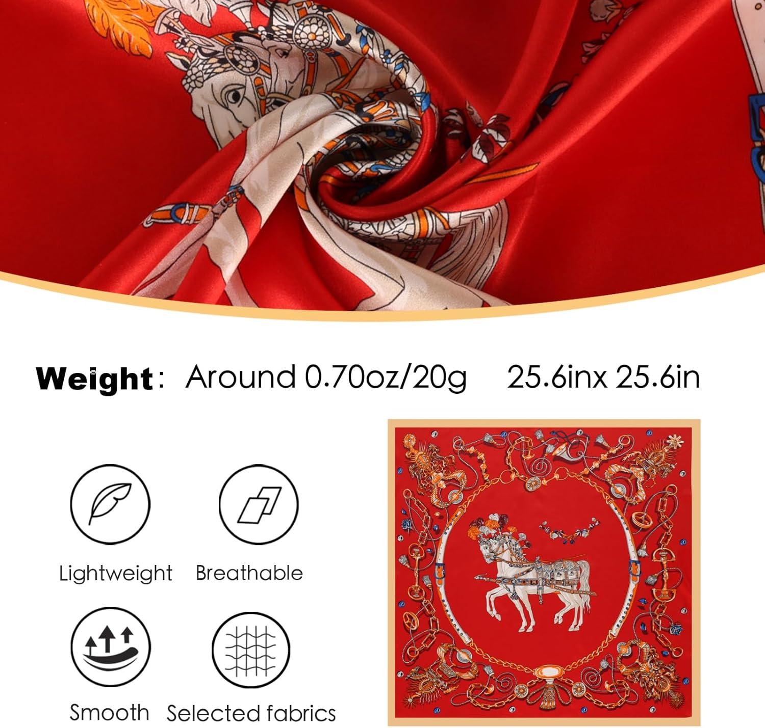 imageEXTREE 100 Pure Mulberry Silk Scarf Fashion Hair for Women Scarf Lightweight Square Neckerchief 275 275 inchesRed Horse