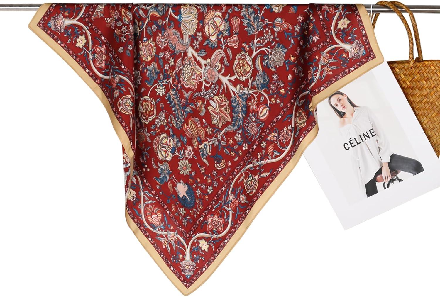 imageEXTREE 100 Pure Mulberry Silk Scarf Fashion Hair for Women Scarf Lightweight Square Neckerchief 275 275 inchesRed Tree of Life