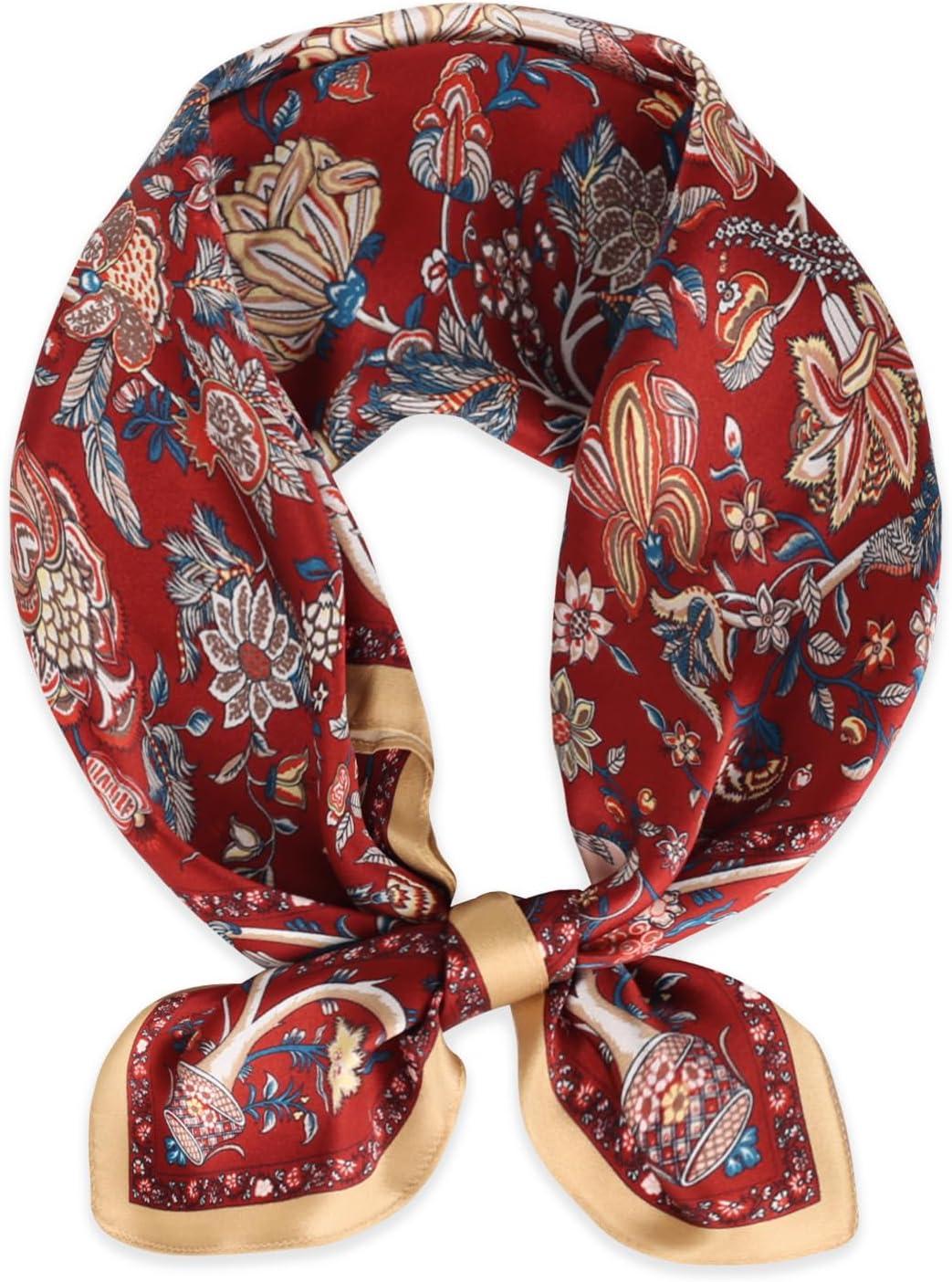 imageEXTREE 100 Pure Mulberry Silk Scarf Fashion Hair for Women Scarf Lightweight Square Neckerchief 275 275 inchesRed Tree of Life