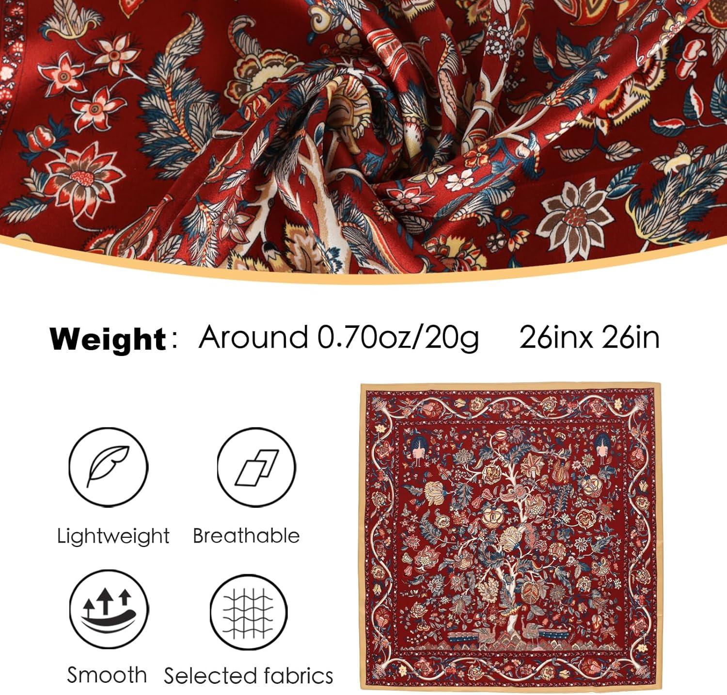 imageEXTREE 100 Pure Mulberry Silk Scarf Fashion Hair for Women Scarf Lightweight Square Neckerchief 275 275 inchesRed Tree of Life