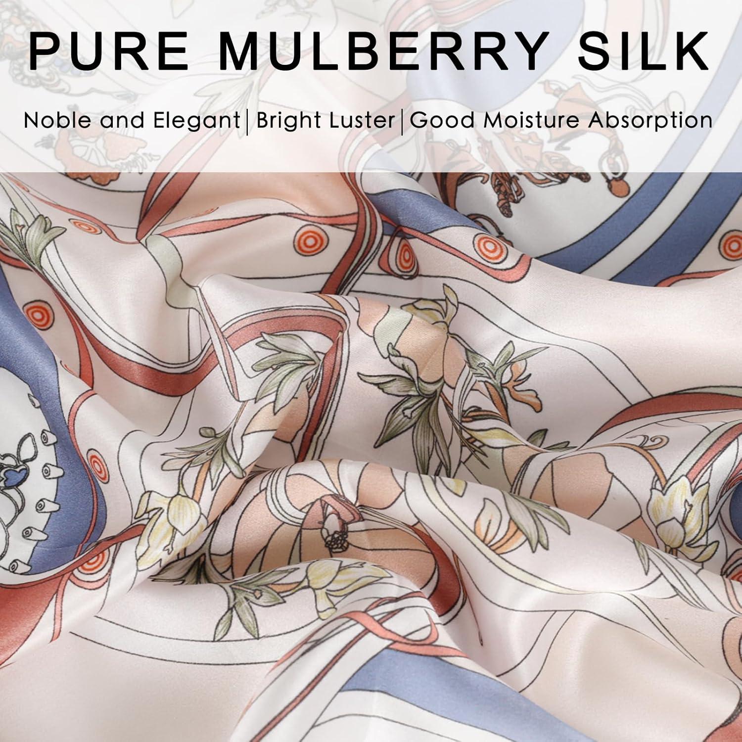 imageEXTREE 100 Pure Mulberry Silk Scarf Fashion Hair for Women Scarf Lightweight Square Neckerchief 275 275 inchesRoman Garden Lotus Root Starch