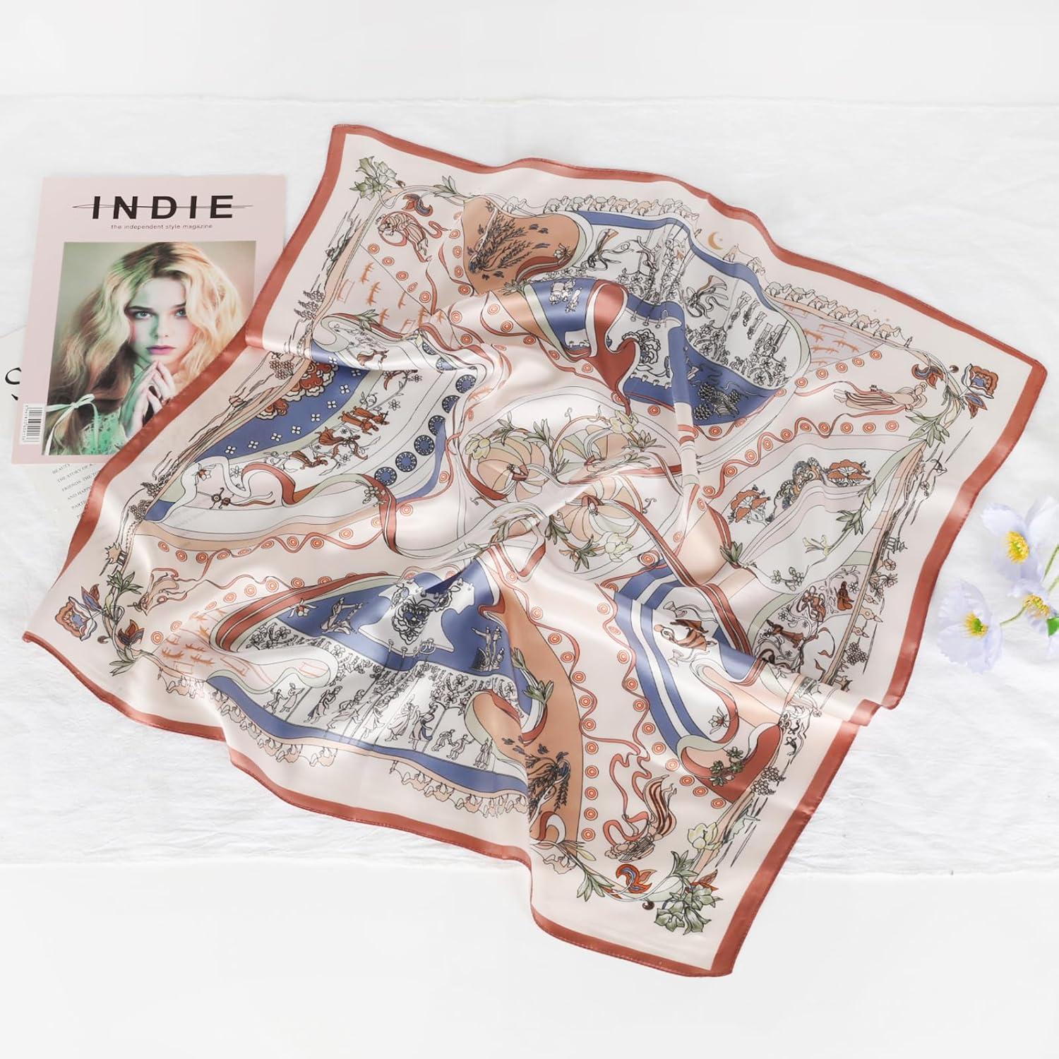 imageEXTREE 100 Pure Mulberry Silk Scarf Fashion Hair for Women Scarf Lightweight Square Neckerchief 275 275 inchesRoman Garden Lotus Root Starch