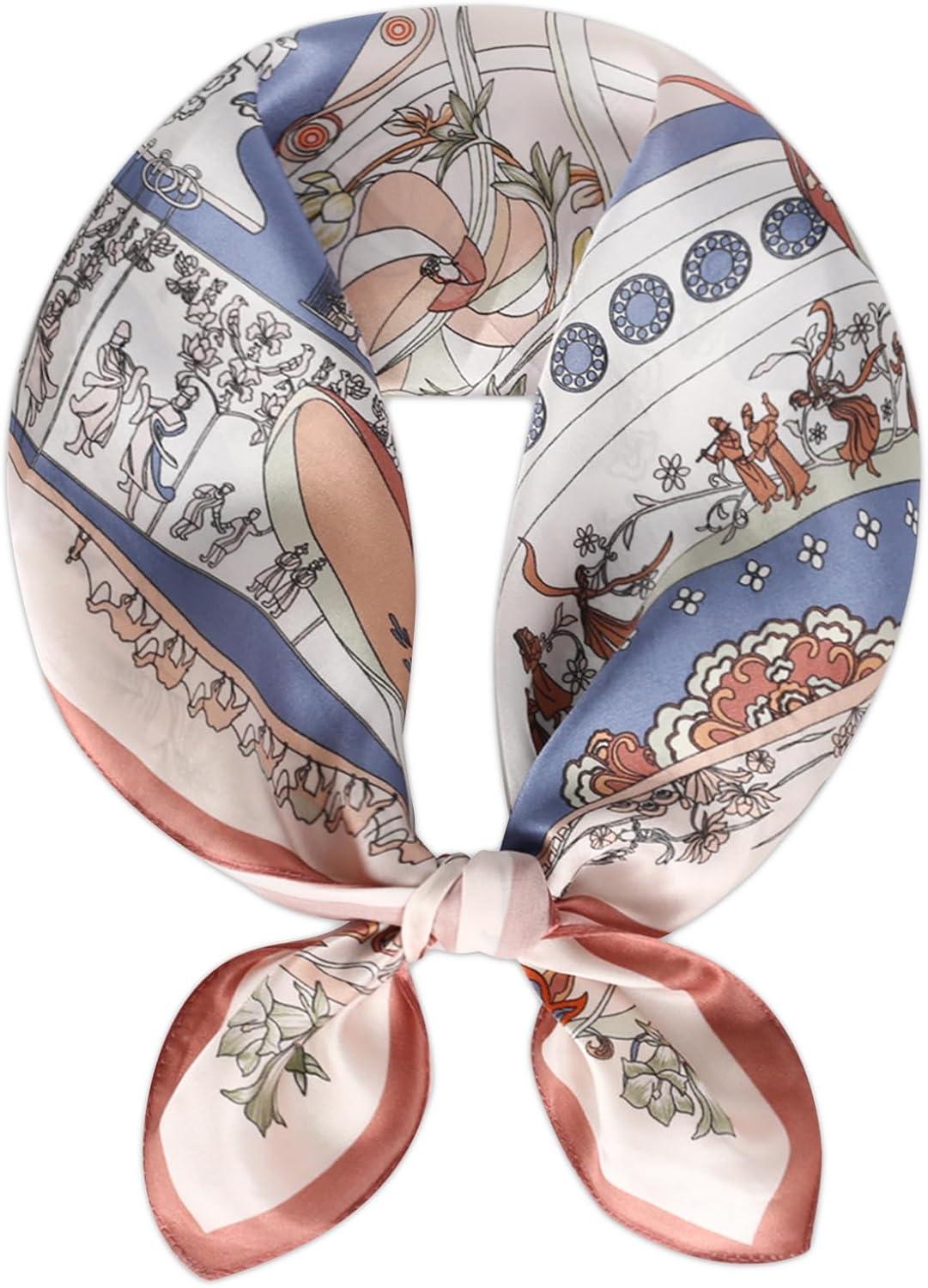 imageEXTREE 100 Pure Mulberry Silk Scarf Fashion Hair for Women Scarf Lightweight Square Neckerchief 275 275 inchesRoman Garden Lotus Root Starch