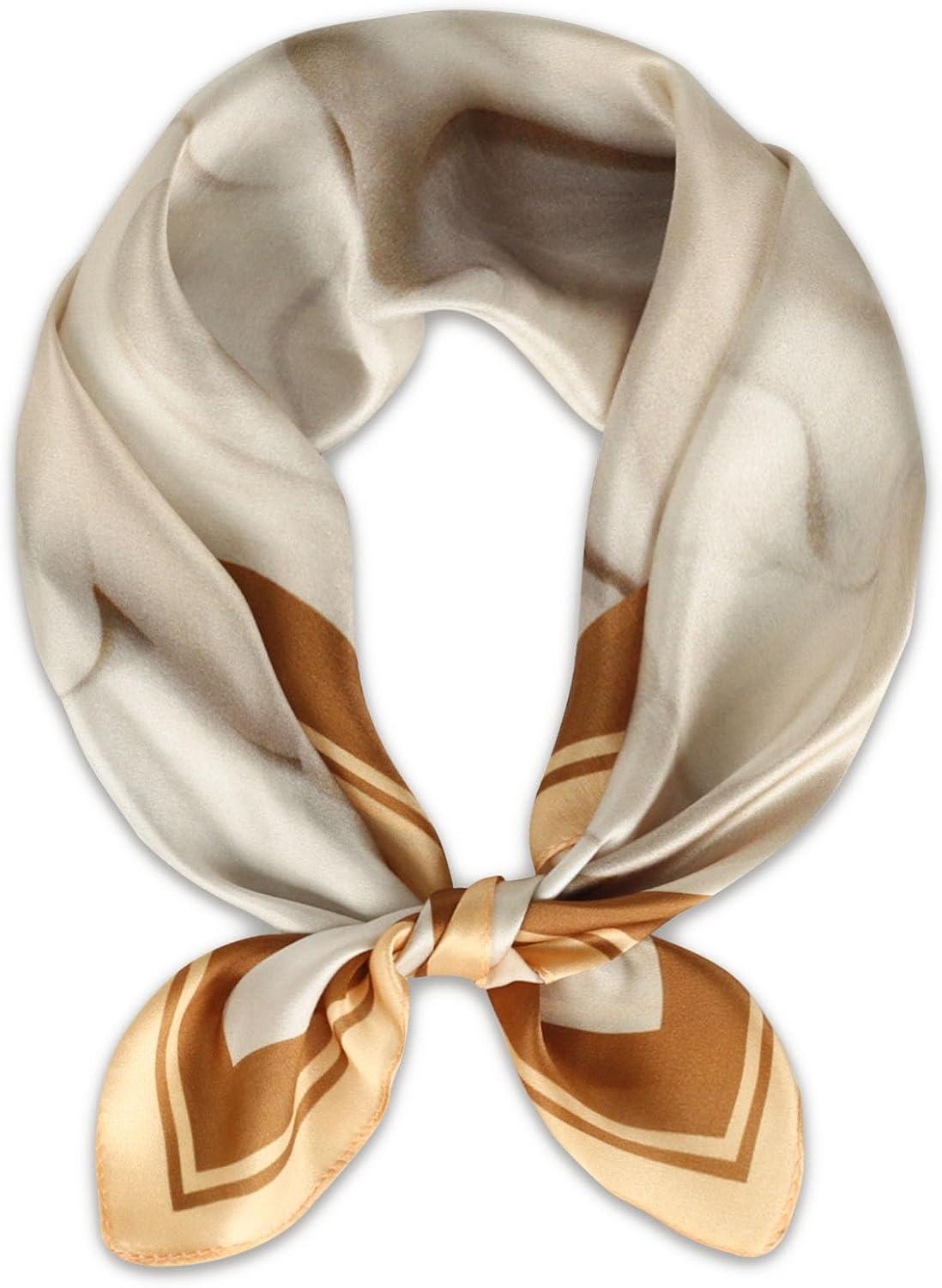 imageEXTREE 100 Pure Mulberry Silk Scarf Fashion Hair for Women Scarf Lightweight Square Neckerchief 275 275 inchesSand Painting Light Brown