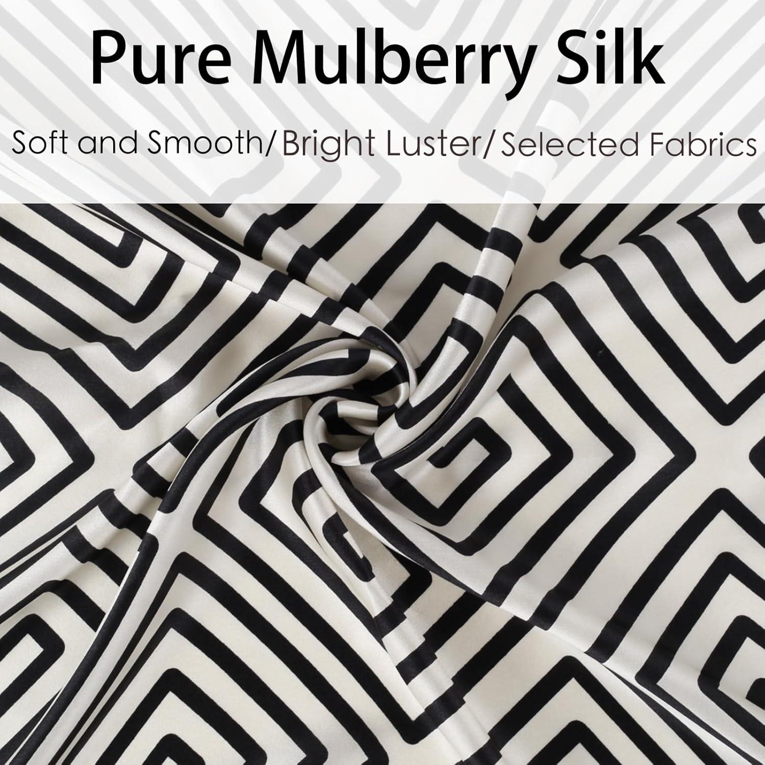 imageEXTREE 100 Pure Mulberry Silk Scarf Fashion Hair for Women Scarf Lightweight Square Neckerchief 275 275 inchesSparse Hedge Black and White