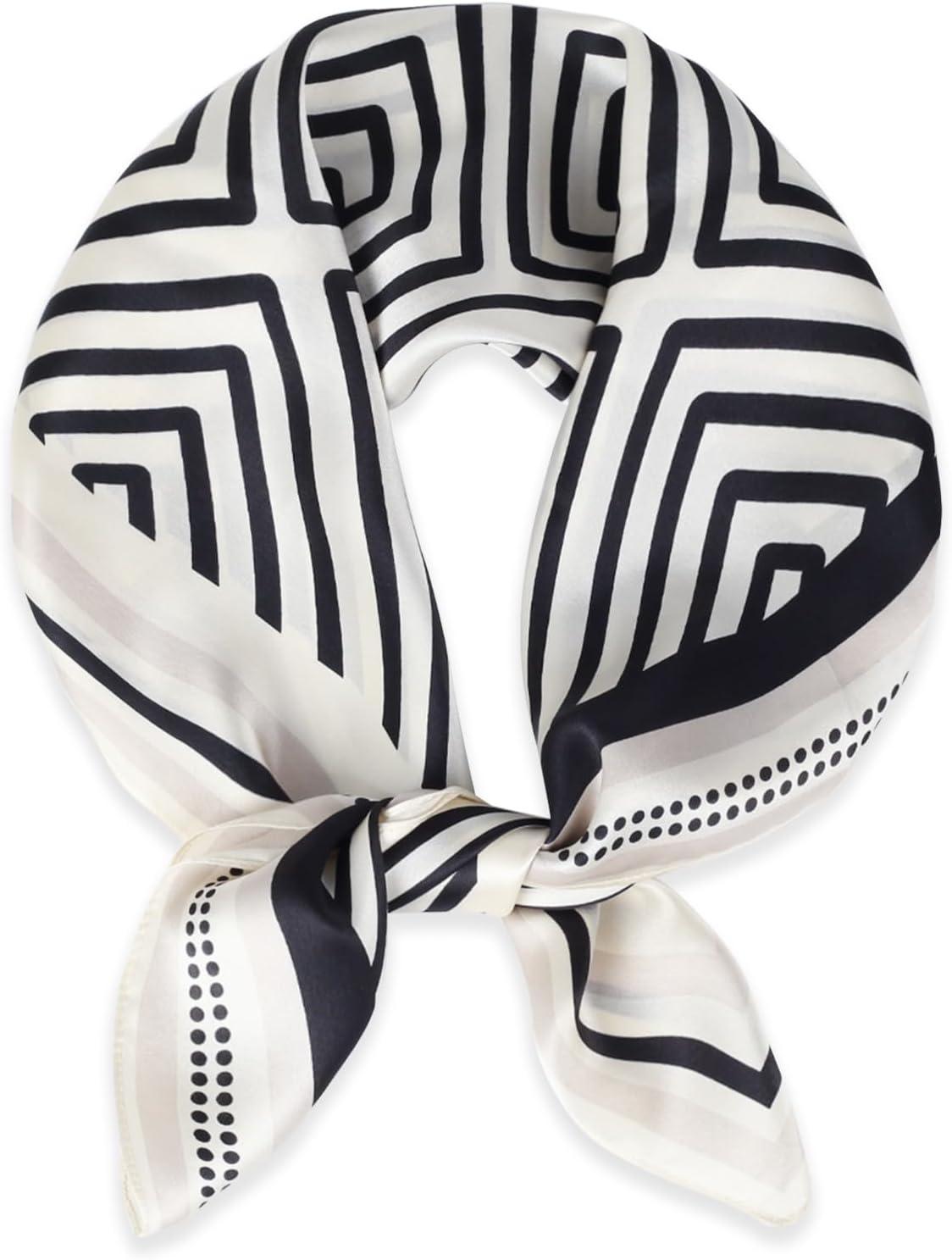 imageEXTREE 100 Pure Mulberry Silk Scarf Fashion Hair for Women Scarf Lightweight Square Neckerchief 275 275 inchesSparse Hedge Black and White