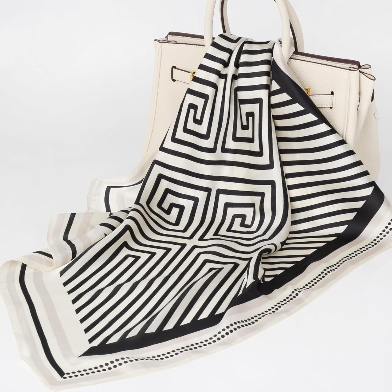 imageEXTREE 100 Pure Mulberry Silk Scarf Fashion Hair for Women Scarf Lightweight Square Neckerchief 275 275 inchesSparse Hedge Black and White