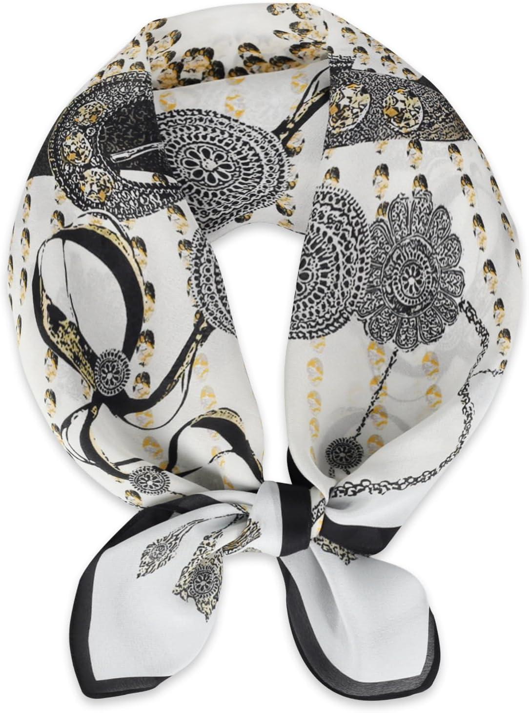 imageEXTREE 100 Pure Mulberry Silk Scarf Fashion Hair for Women Scarf Lightweight Square Neckerchief 275 275 inchesSuryu Schwarz Und Blau