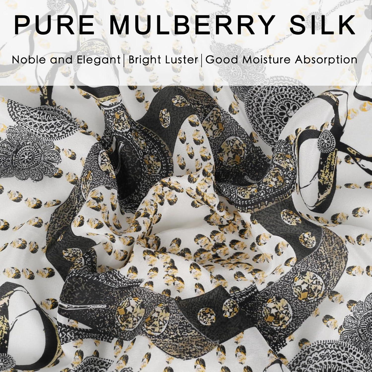 imageEXTREE 100 Pure Mulberry Silk Scarf Fashion Hair for Women Scarf Lightweight Square Neckerchief 275 275 inchesSuryu Schwarz Und Blau