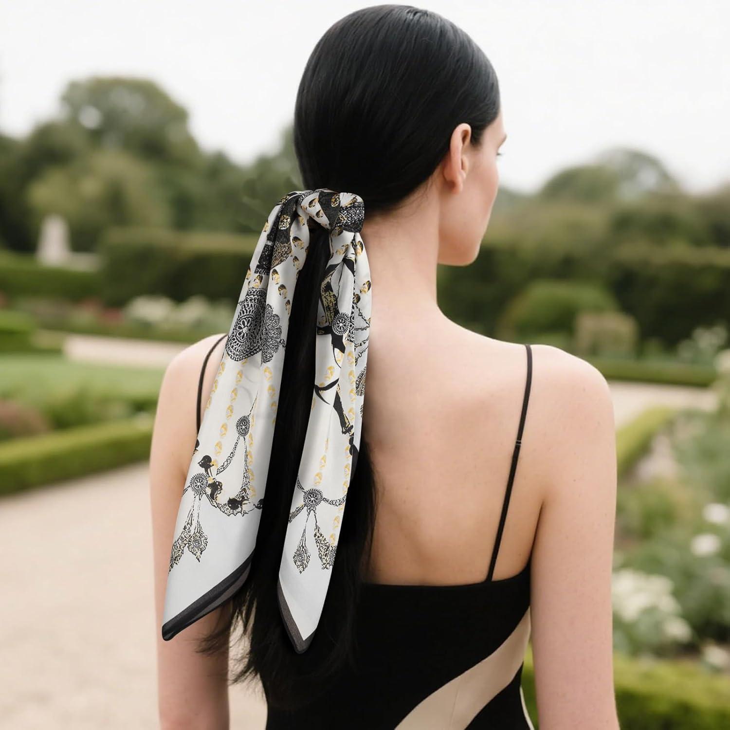 imageEXTREE 100 Pure Mulberry Silk Scarf Fashion Hair for Women Scarf Lightweight Square Neckerchief 275 275 inchesSuryu Schwarz Und Blau