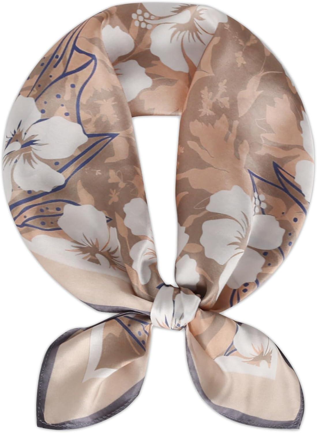 imageEXTREE 100 Pure Mulberry Silk Scarf Fashion Hair for Women Scarf Lightweight Square Neckerchief 275 275 inchesTemperament White Flowers