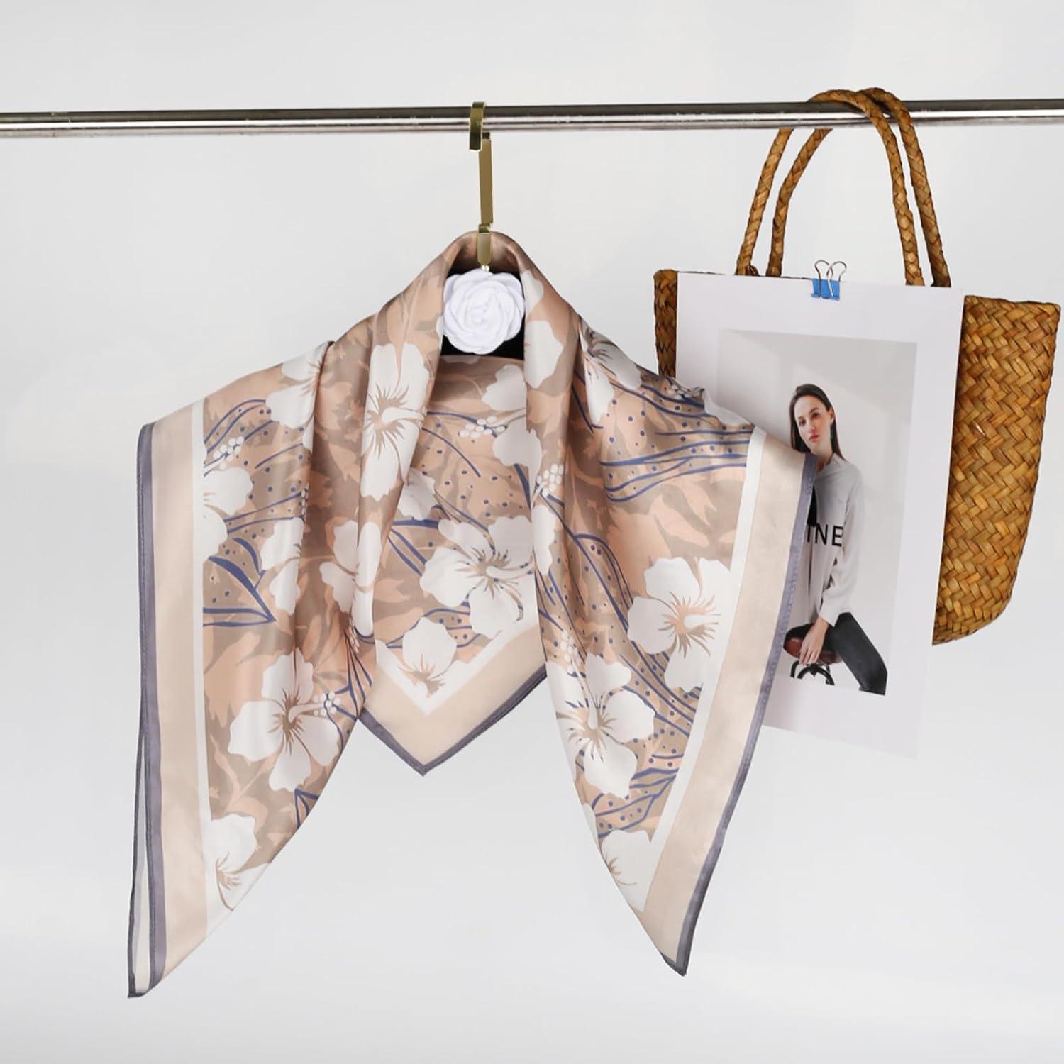 imageEXTREE 100 Pure Mulberry Silk Scarf Fashion Hair for Women Scarf Lightweight Square Neckerchief 275 275 inchesTemperament White Flowers