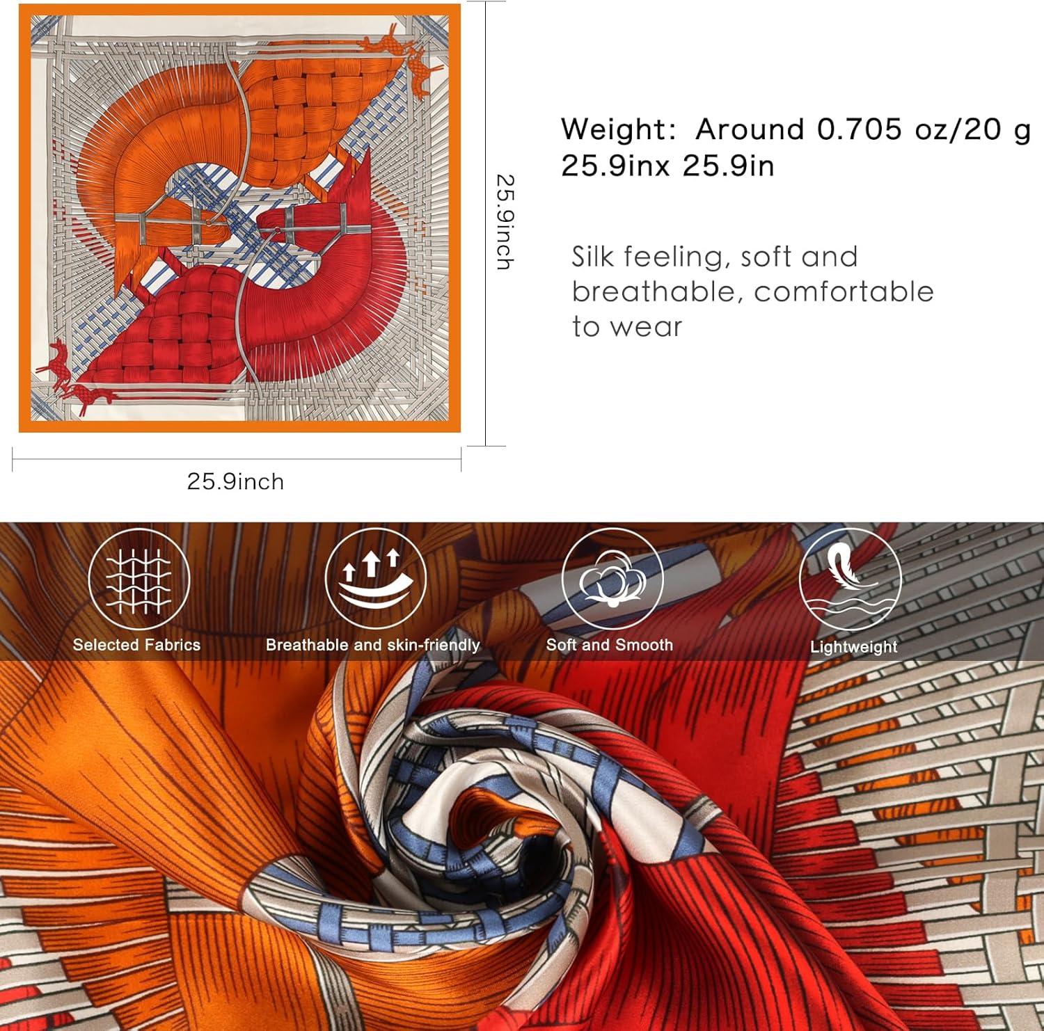 imageEXTREE 100 Pure Mulberry Silk Scarf Fashion Hair for Women Scarf Lightweight Square Neckerchief 275 275 inchesTwo Horses Weaving Love Each Other