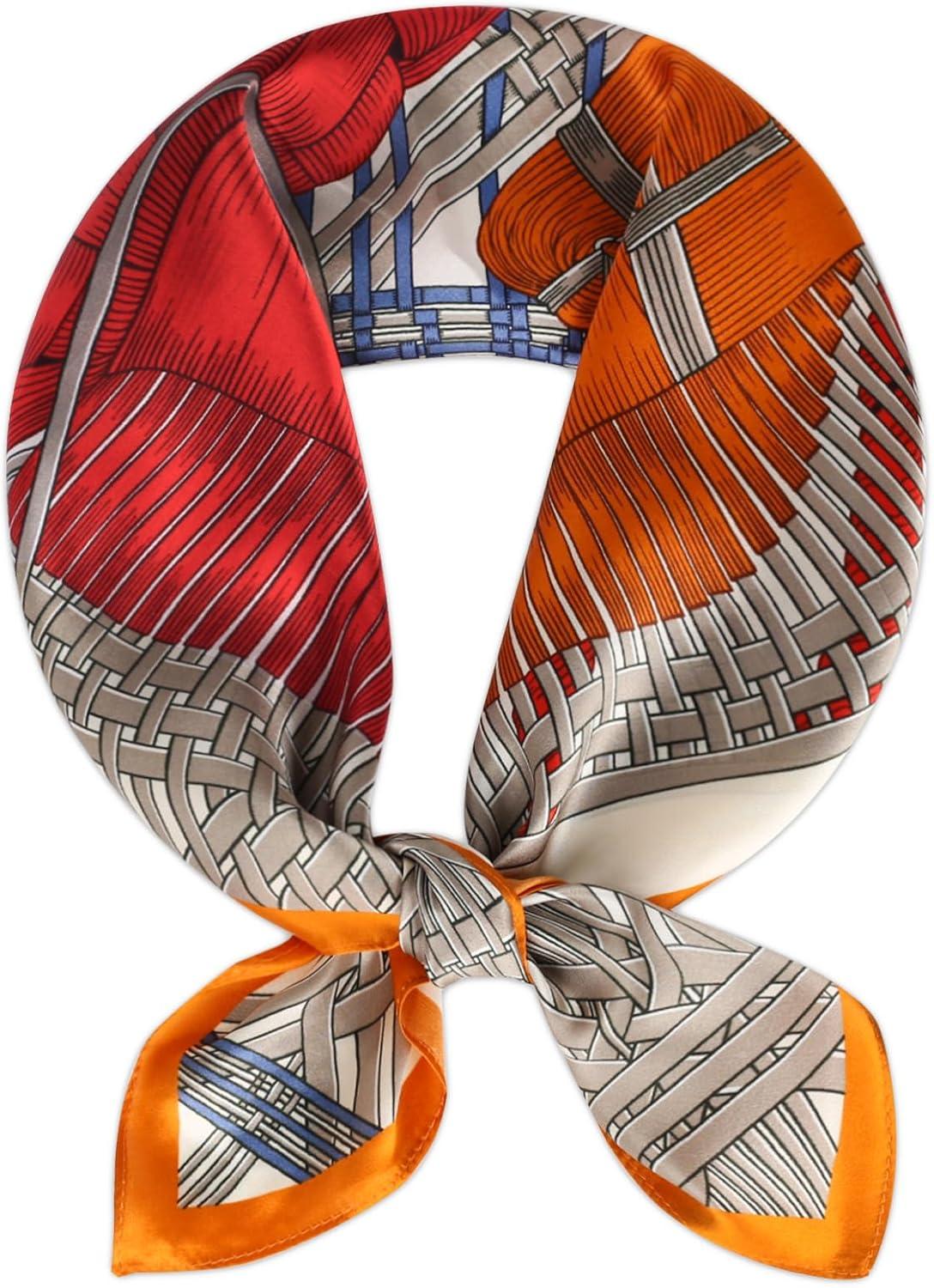 imageEXTREE 100 Pure Mulberry Silk Scarf Fashion Hair for Women Scarf Lightweight Square Neckerchief 275 275 inchesTwo Horses Weaving Love Each Other