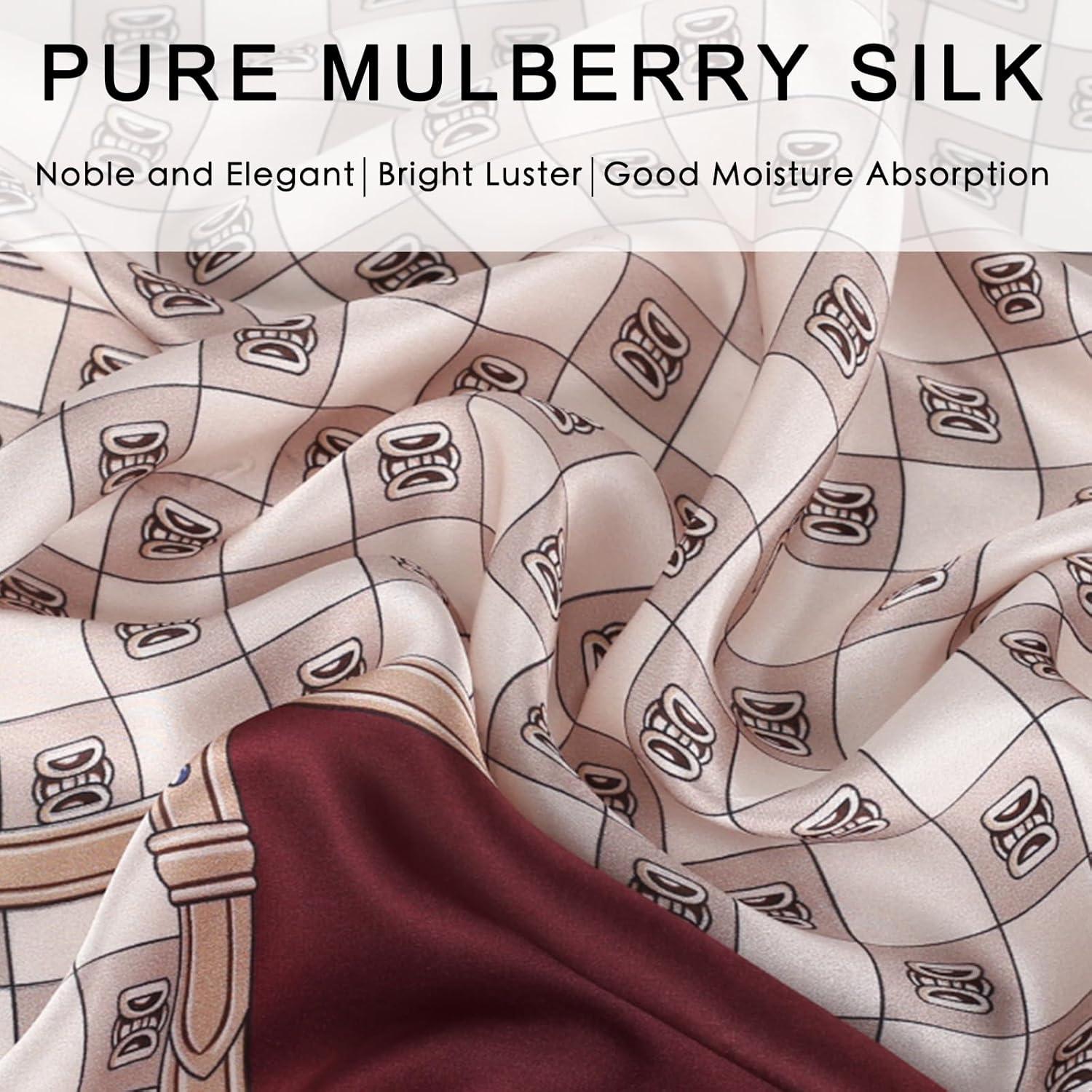 imageEXTREE 100 Pure Mulberry Silk Scarf Fashion Hair for Women Scarf Lightweight Square Neckerchief 275 275 inchesWanhui Wine Red