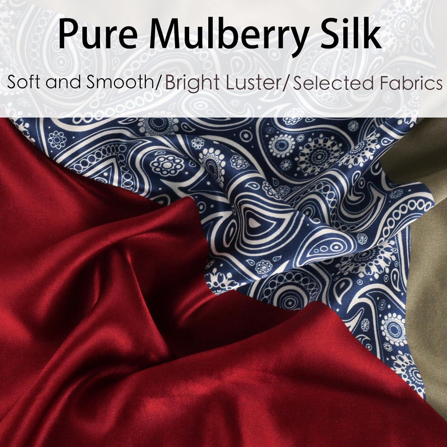 imageEXTREE 100 Pure Mulberry Silk Scarf Fashion Hair for Women Scarf Lightweight Square Neckerchief 275 275 inchesWine Red Blue