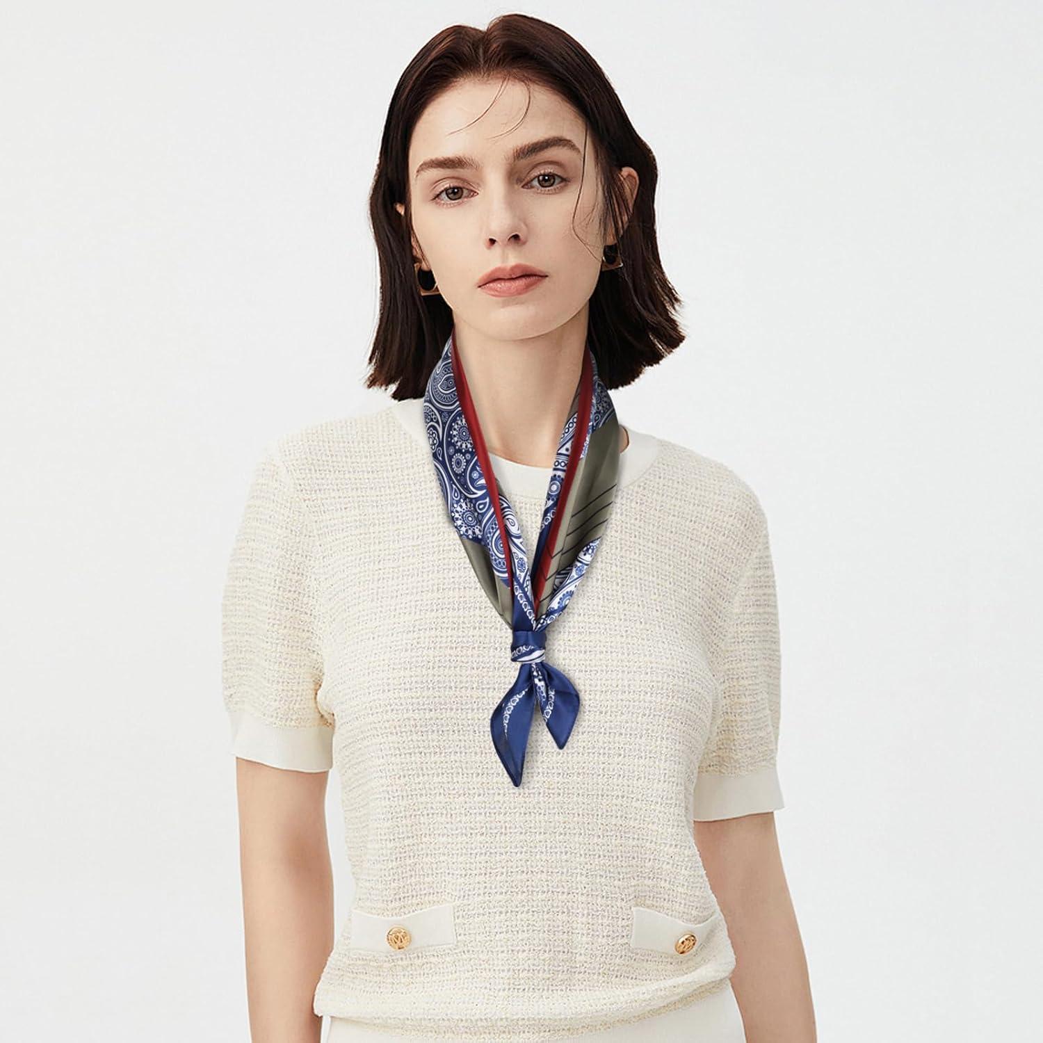 imageEXTREE 100 Pure Mulberry Silk Scarf Fashion Hair for Women Scarf Lightweight Square Neckerchief 275 275 inchesWine Red Blue