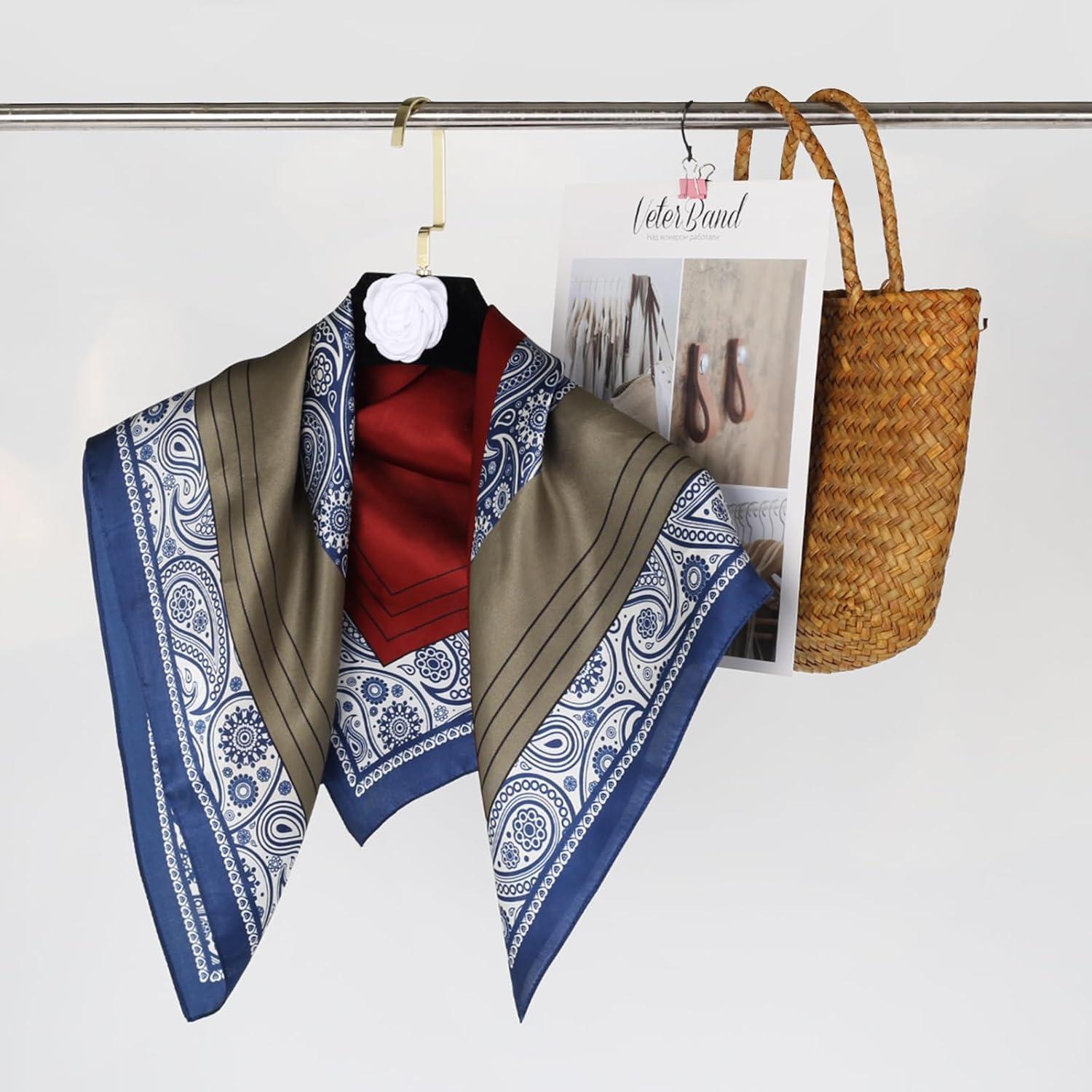 imageEXTREE 100 Pure Mulberry Silk Scarf Fashion Hair for Women Scarf Lightweight Square Neckerchief 275 275 inchesWine Red Blue