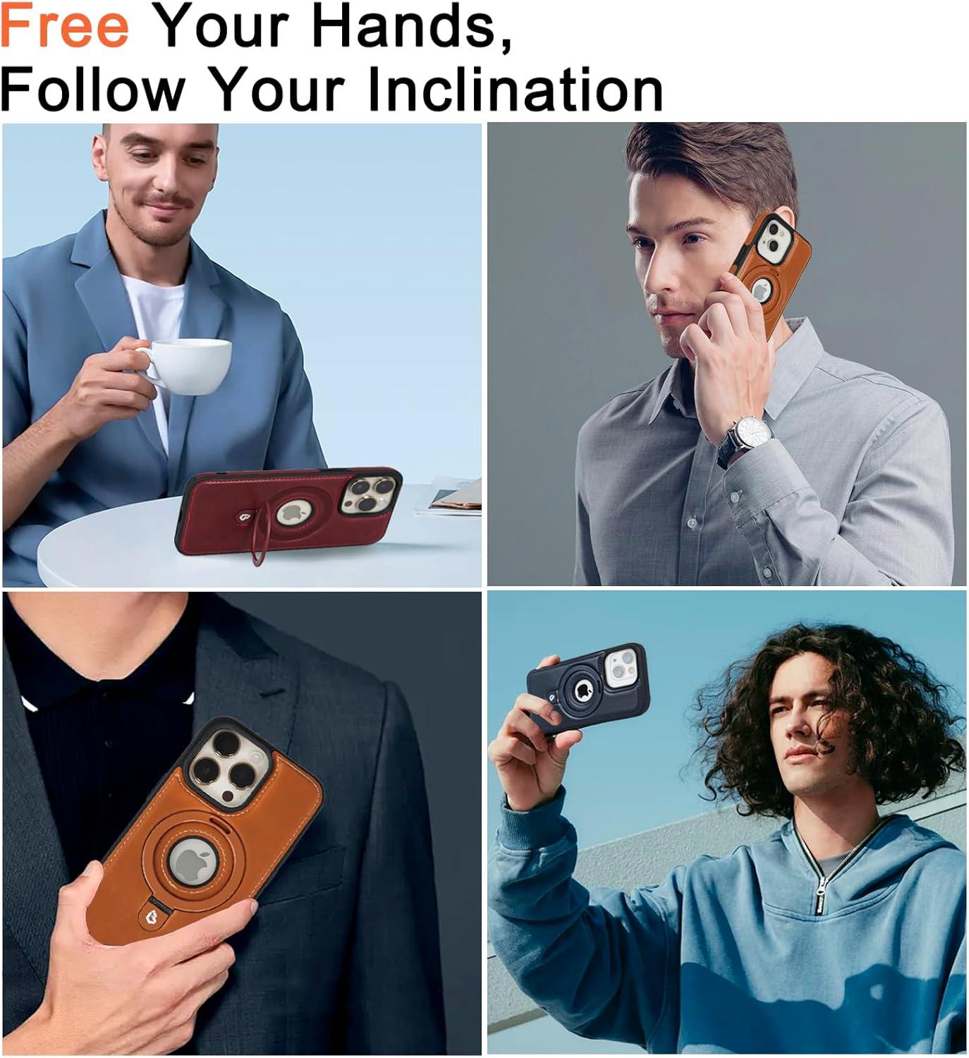 imageEXTREE Designed for iPhone 14 Pro Max Leather CaseGenuine Leather Case for iPhone 14 Pro MaxBuiltin Magnets for Wireless Charging Accessories