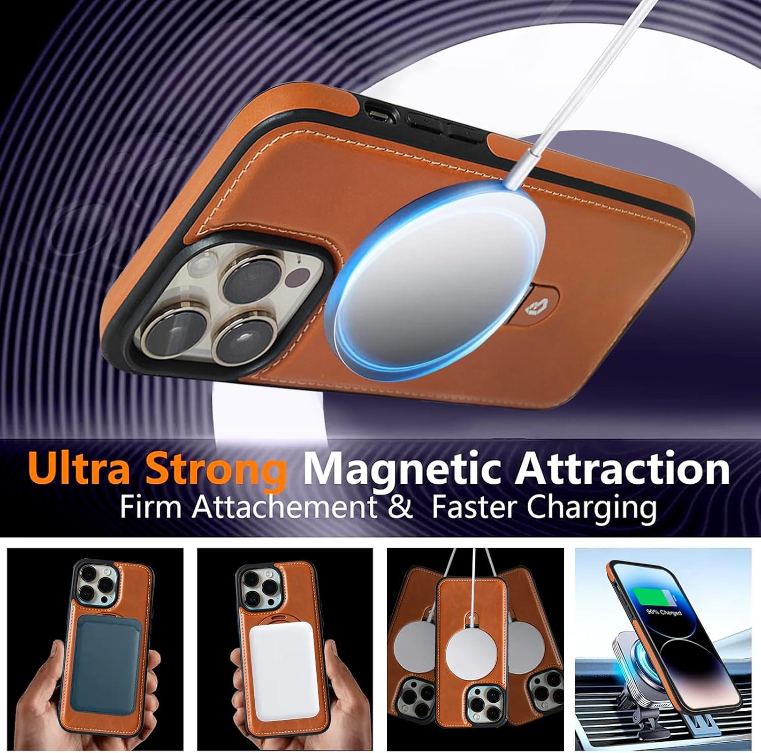 imageEXTREE Designed for iPhone 14 Pro Max Leather CaseGenuine Leather Case for iPhone 14 Pro MaxBuiltin Magnets for Wireless Charging Accessories