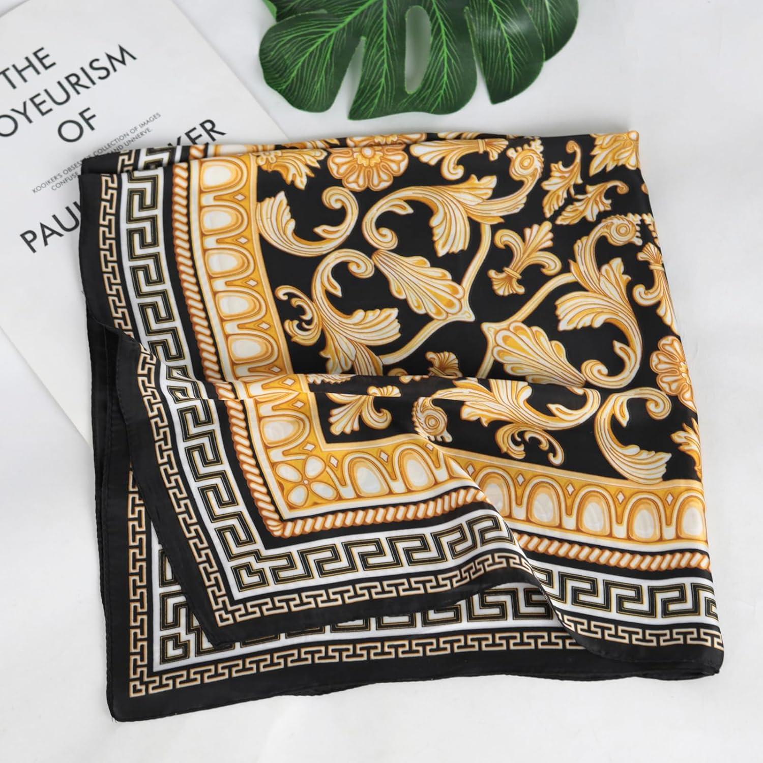 imageEXTREE Fashion Silky Satin Headscarf for Women Girls Exquisite Pattern Lightweight Silk Graceful Scarfs 275 x 275 inches