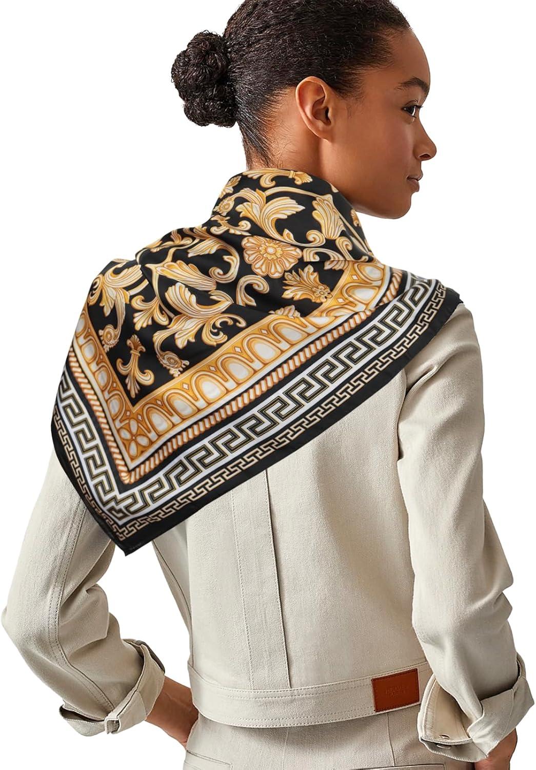 imageEXTREE Fashion Silky Satin Headscarf for Women Girls Exquisite Pattern Lightweight Silk Graceful Scarfs 275 x 275 inches