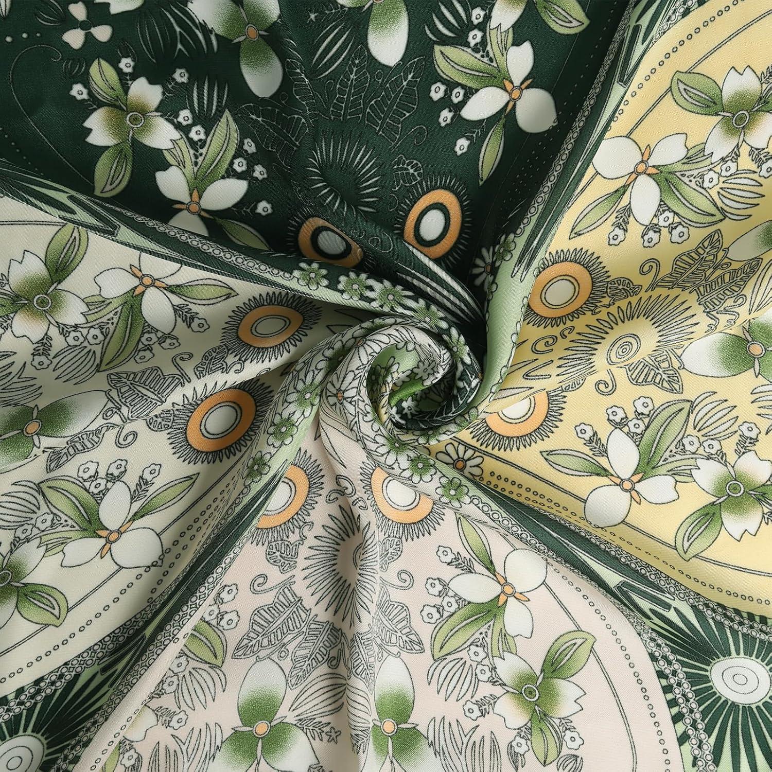 imageEXTREE Fashion Silky Satin Headscarf for Women Girls Exquisite Pattern Lightweight Silk Graceful Scarfs 275 x 275 inchesA Touch of Green in Summer