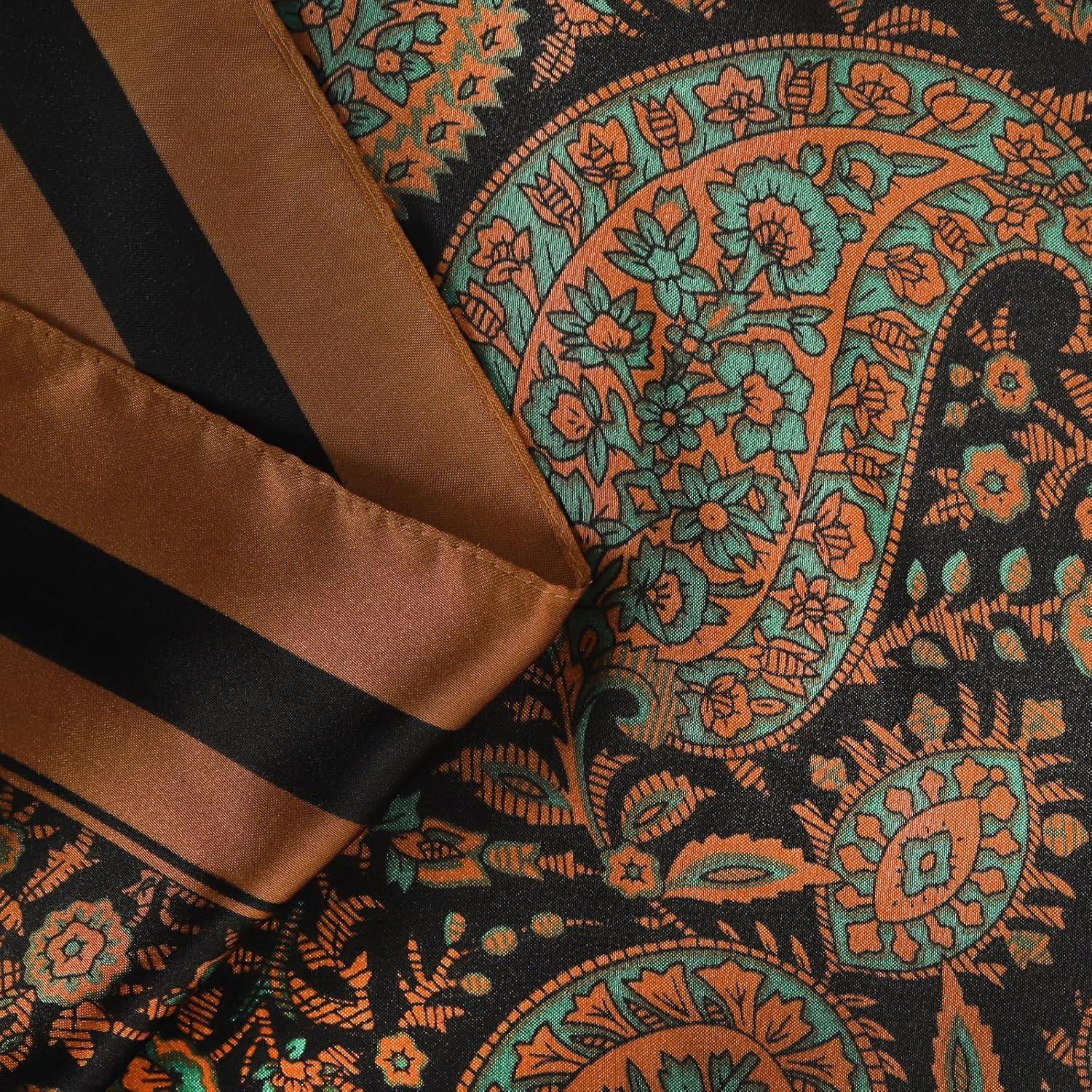 imageEXTREE Fashion Silky Satin Headscarf for Women Girls Exquisite Pattern Lightweight Silk Graceful Scarfs 275 x 275 inchesAncient Babylonian Cashew Flower