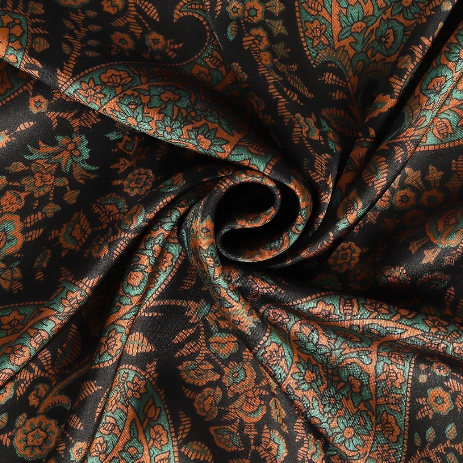 imageEXTREE Fashion Silky Satin Headscarf for Women Girls Exquisite Pattern Lightweight Silk Graceful Scarfs 275 x 275 inchesAncient Babylonian Cashew Flower