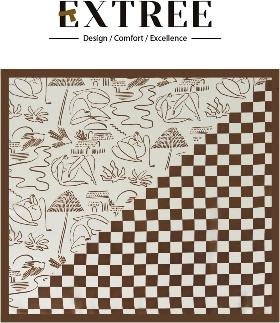 imageEXTREE Fashion Silky Satin Headscarf for Women Girls Exquisite Pattern Lightweight Silk Graceful Scarfs 275 x 275 inchesBeach Chessboard Brown