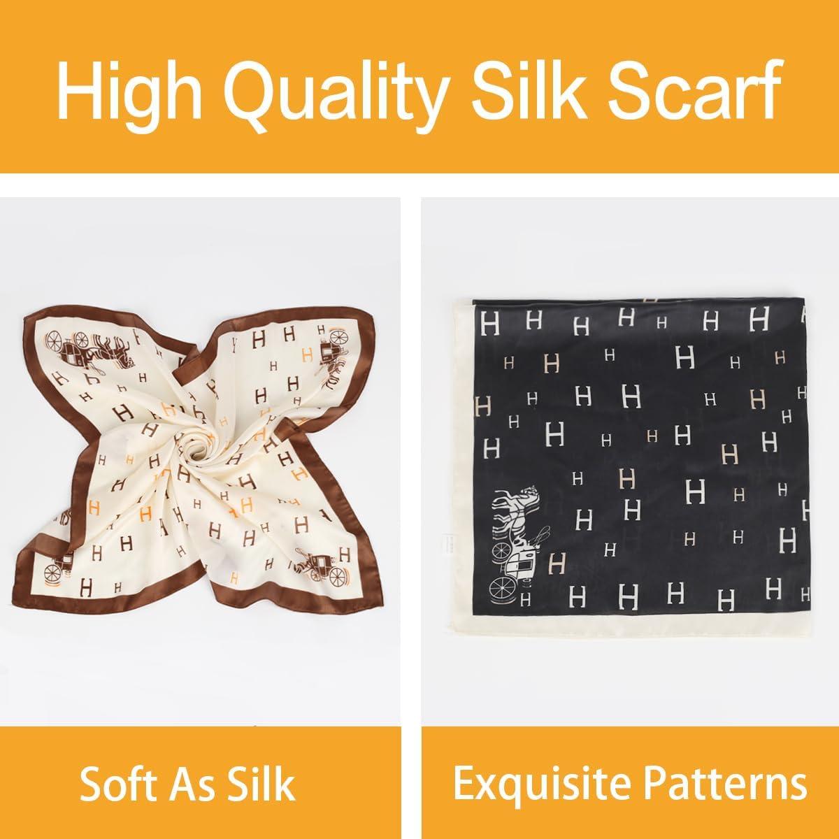 imageEXTREE Fashion Silky Satin Headscarf for Women Girls Exquisite Pattern Lightweight Silk Graceful Scarfs 275 x 275 inchesBlack White