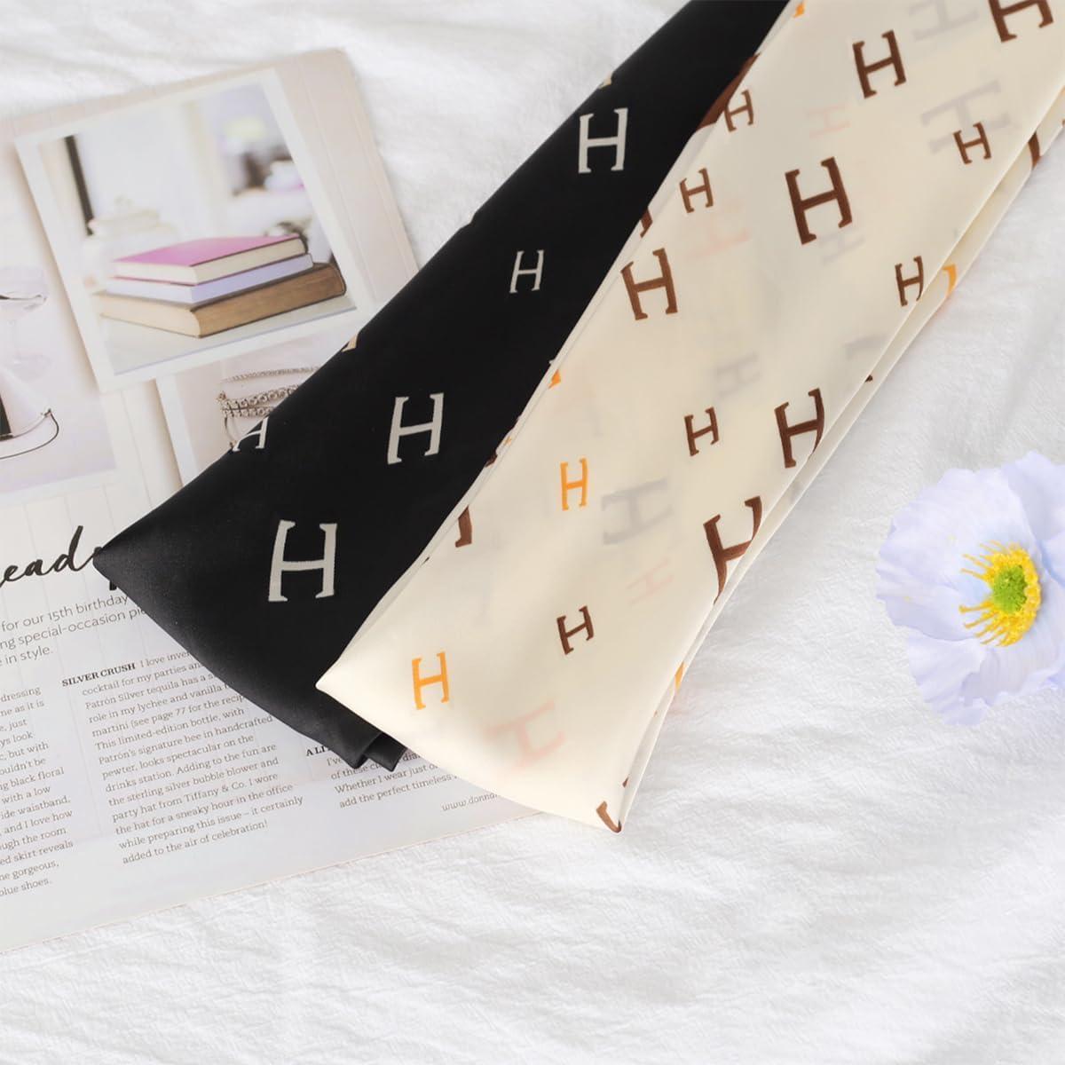 imageEXTREE Fashion Silky Satin Headscarf for Women Girls Exquisite Pattern Lightweight Silk Graceful Scarfs 275 x 275 inchesBlack White