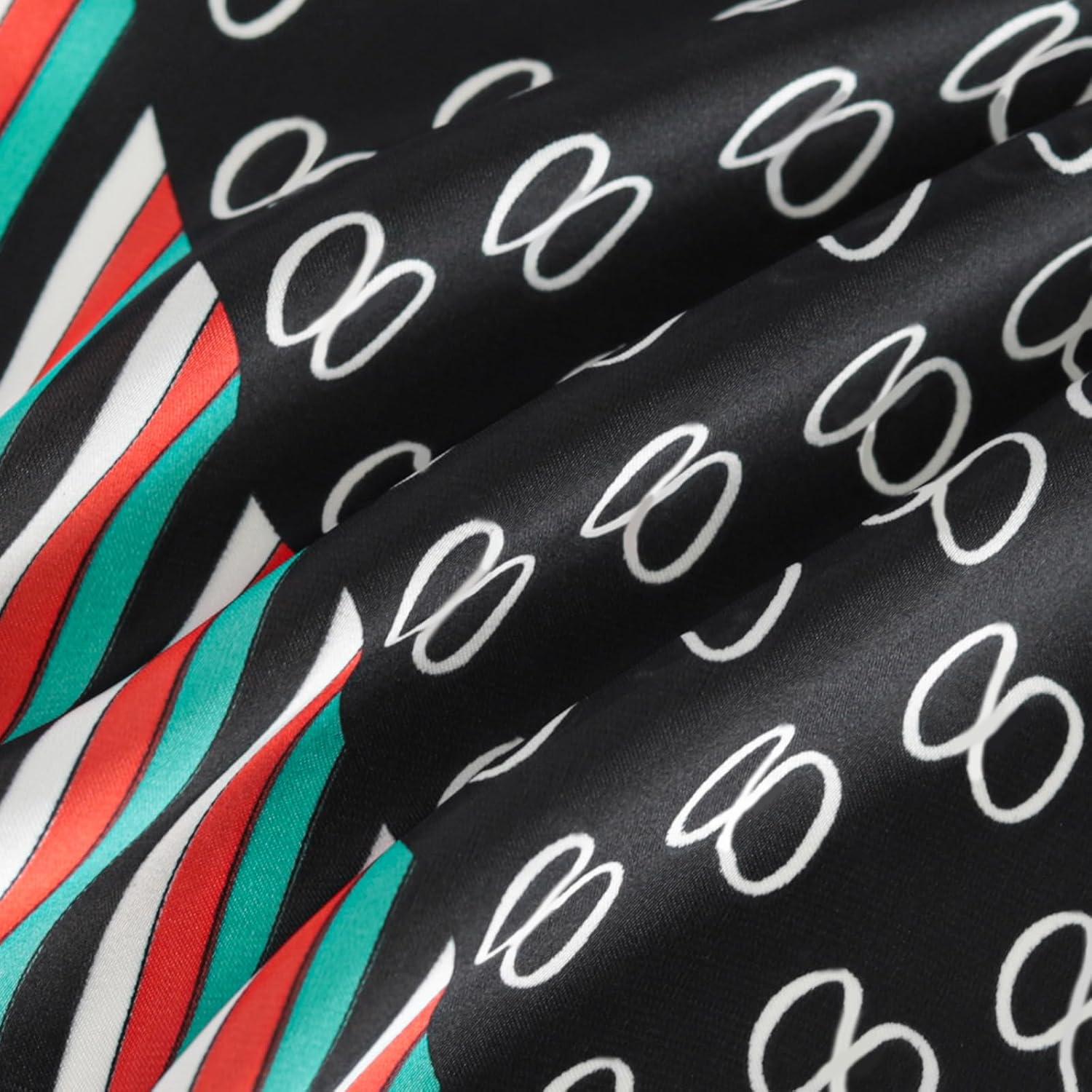 imageEXTREE Fashion Silky Satin Headscarf for Women Girls Exquisite Pattern Lightweight Silk Graceful Scarfs 275 x 275 inchesBlack With Green Edge