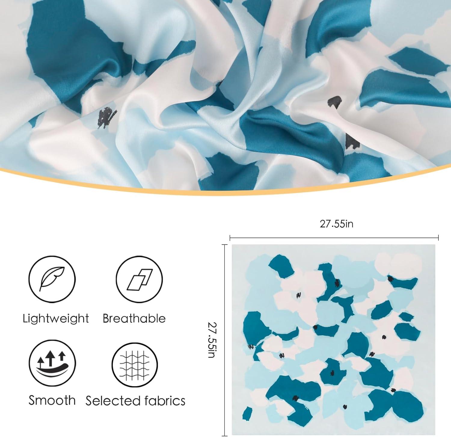 imageEXTREE Fashion Silky Satin Headscarf for Women Girls Exquisite Pattern Lightweight Silk Graceful Scarfs 275 x 275 inchesBlue Dreamy Dots