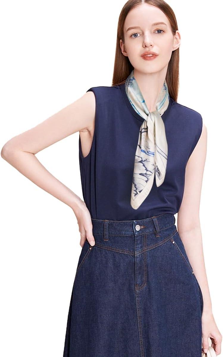 imageEXTREE Fashion Silky Satin Headscarf for Women Girls Exquisite Pattern Lightweight Silk Graceful Scarfs 275 x 275 inchesBlue and Green Peony Fantasy