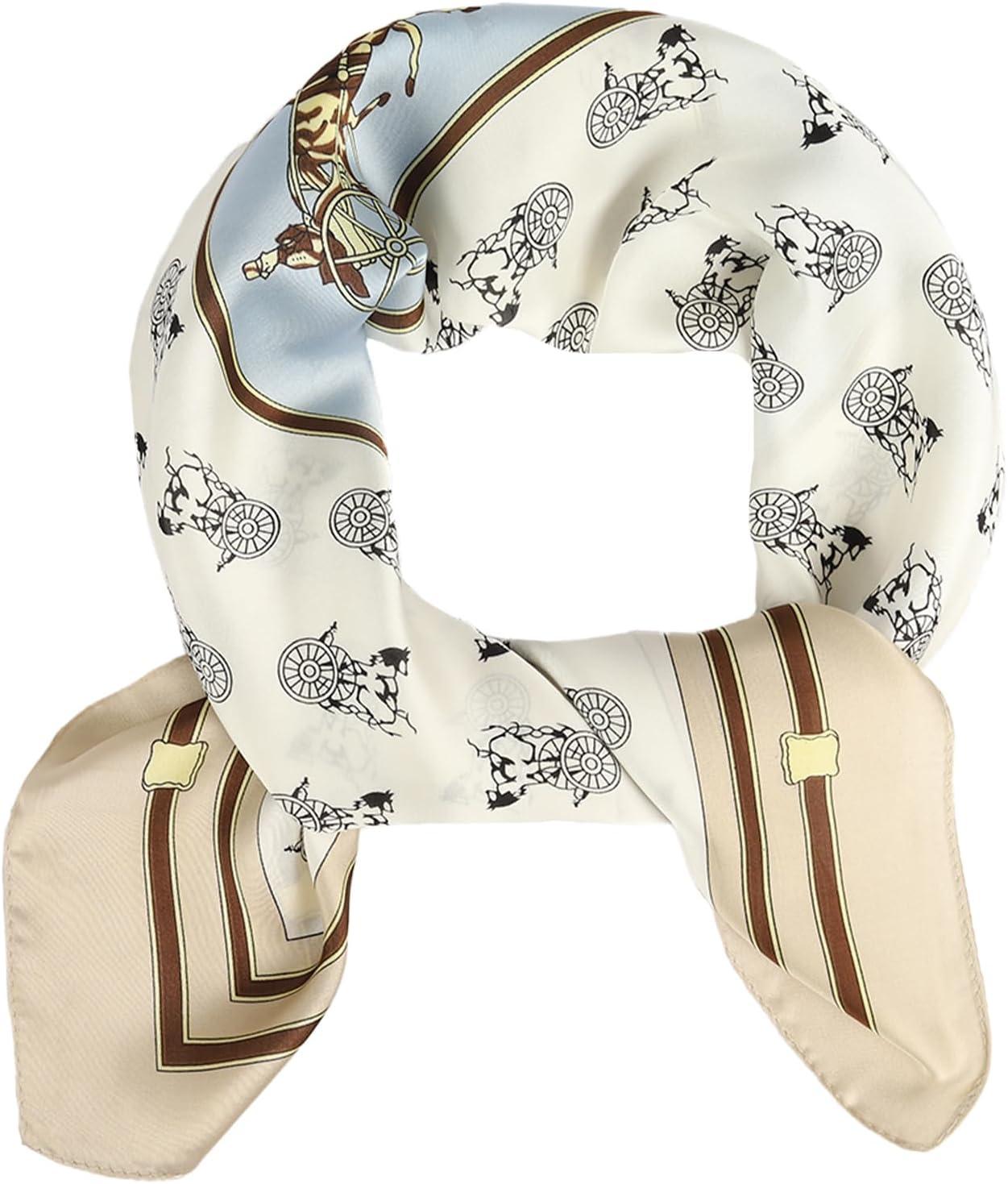 imageEXTREE Fashion Silky Satin Headscarf for Women Girls Exquisite Pattern Lightweight Silk Graceful Scarfs 275 x 275 inchesBlue and White Carriage