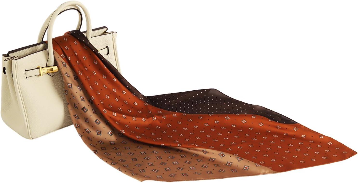 imageEXTREE Fashion Silky Satin Headscarf for Women Girls Exquisite Pattern Lightweight Silk Graceful Scarfs 275 x 275 inchesBrown Print