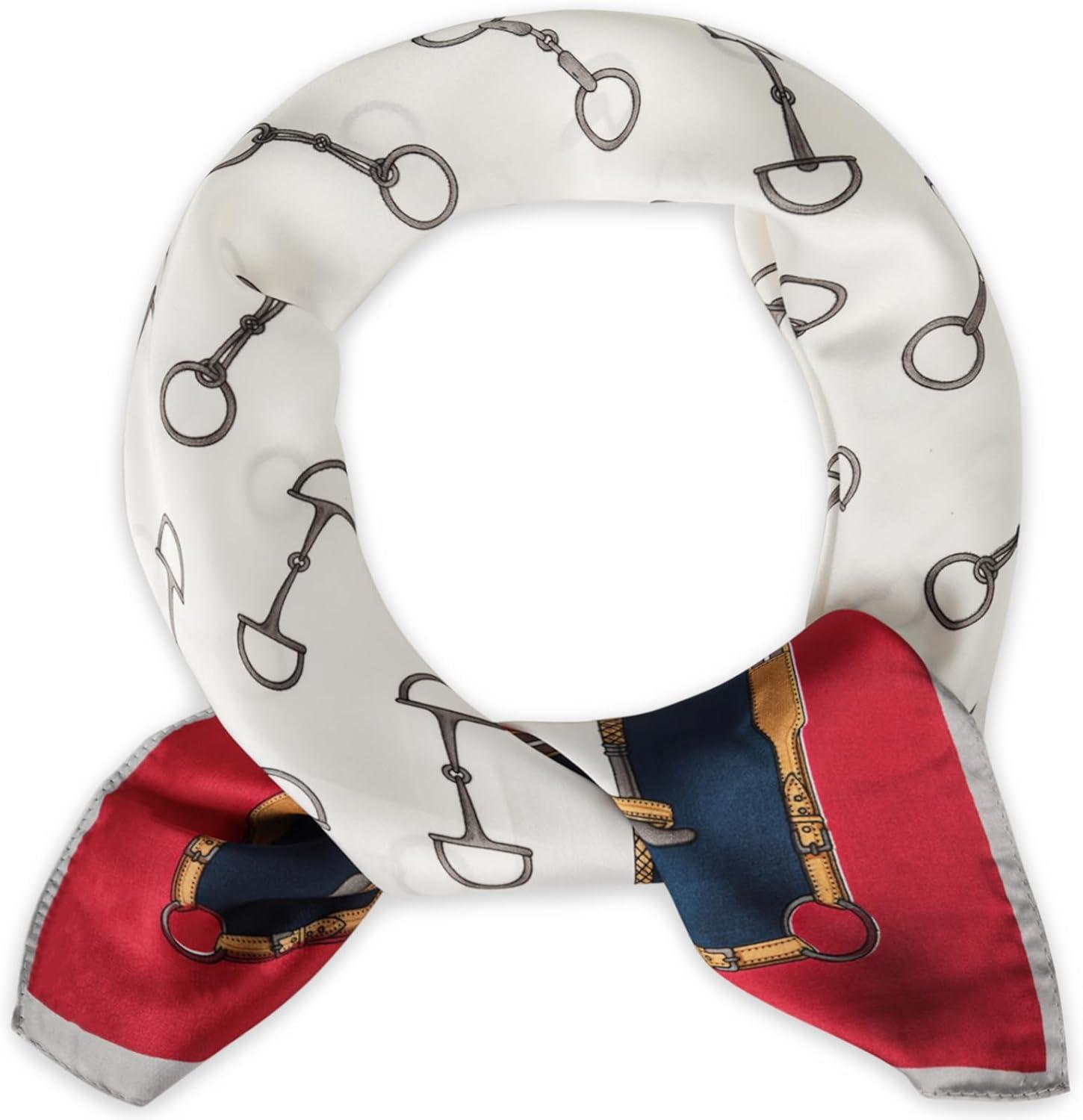 imageEXTREE Fashion Silky Satin Headscarf for Women Girls Exquisite Pattern Lightweight Silk Graceful Scarfs 275 x 275 inchesBurgundy Edge Horseshoe Buckle