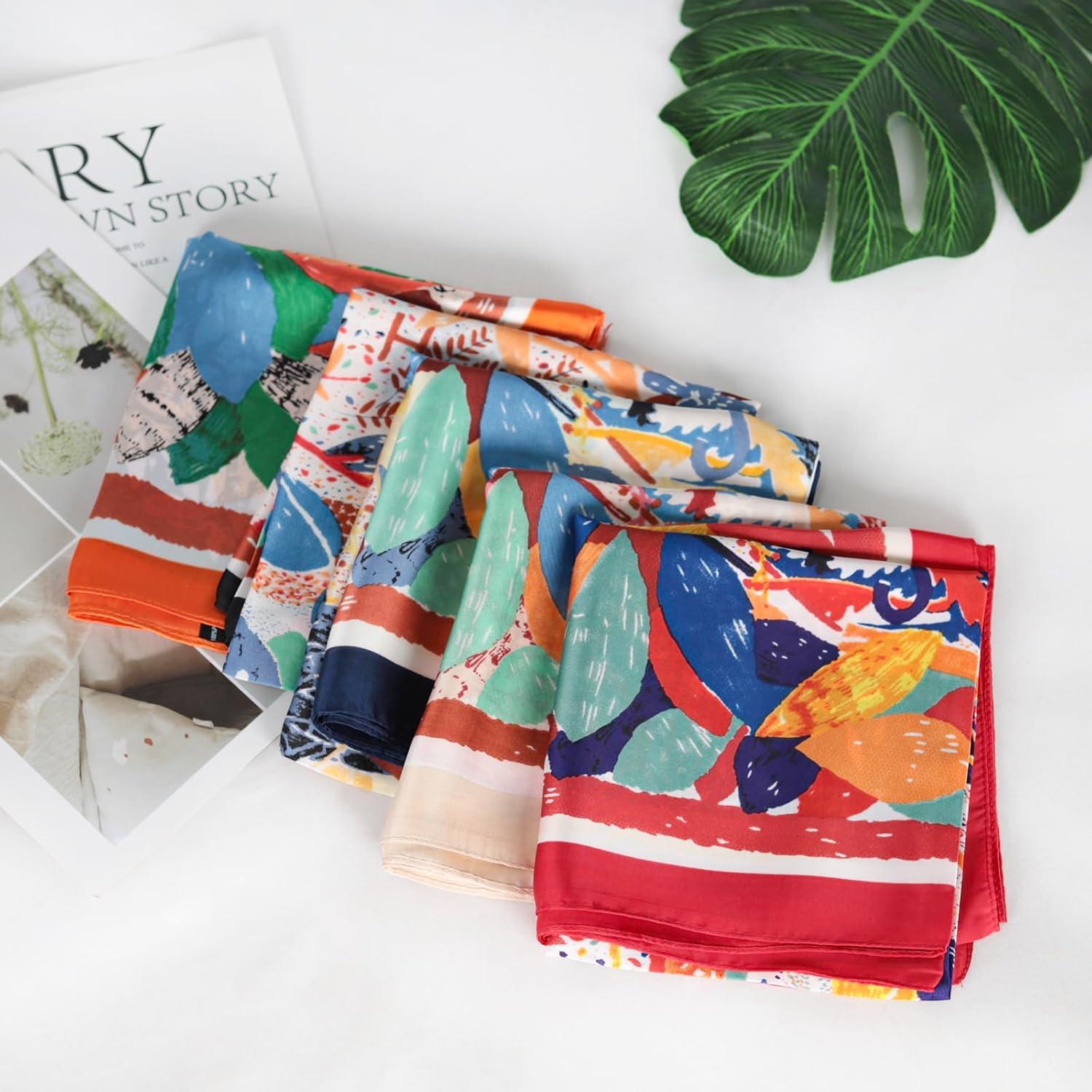 imageEXTREE Fashion Silky Satin Headscarf for Women Girls Exquisite Pattern Lightweight Silk Graceful Scarfs 275 x 275 inchesCalling the Birds Back to the Forest