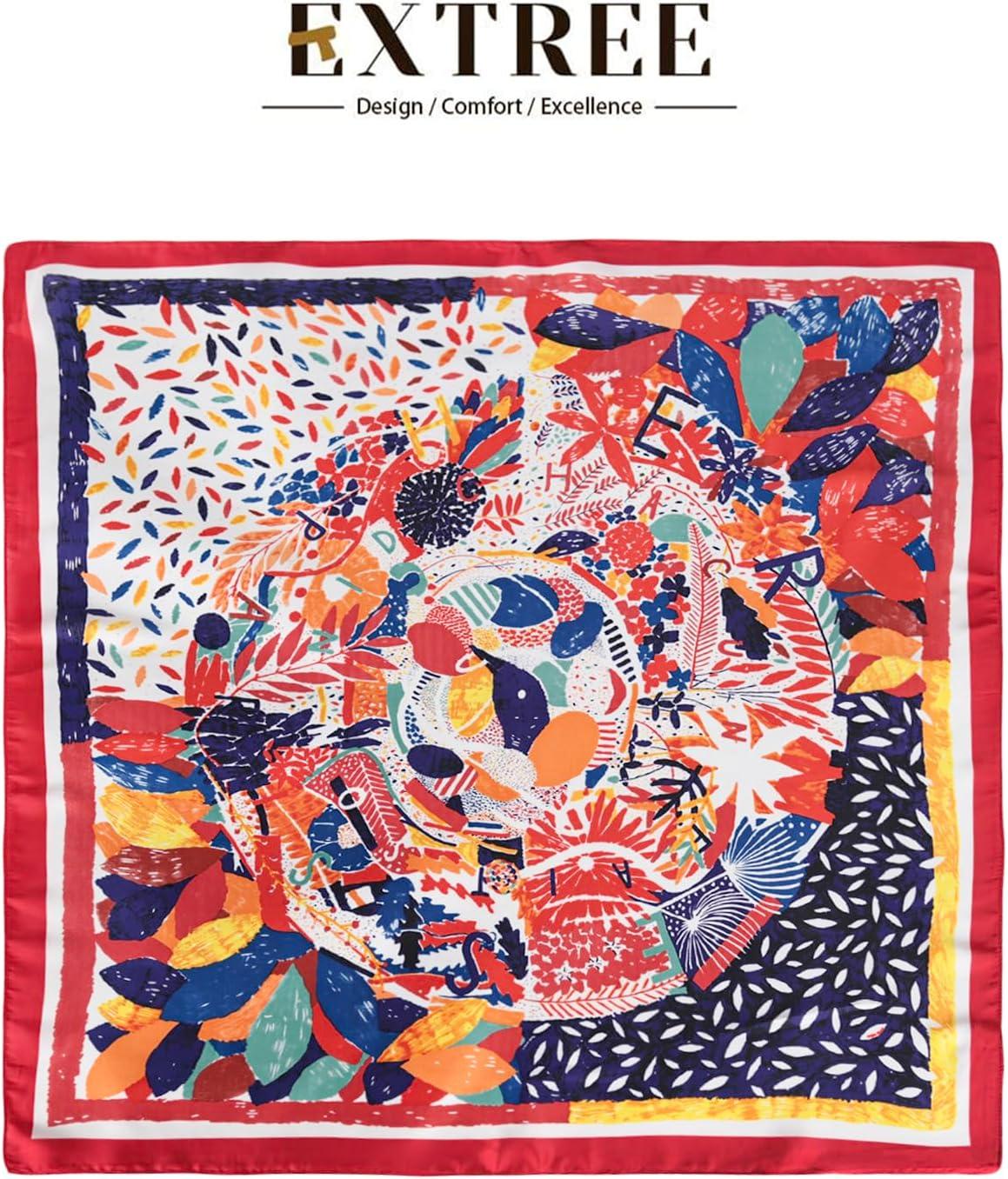 imageEXTREE Fashion Silky Satin Headscarf for Women Girls Exquisite Pattern Lightweight Silk Graceful Scarfs 275 x 275 inchesCalling the Birds Back to the Forest