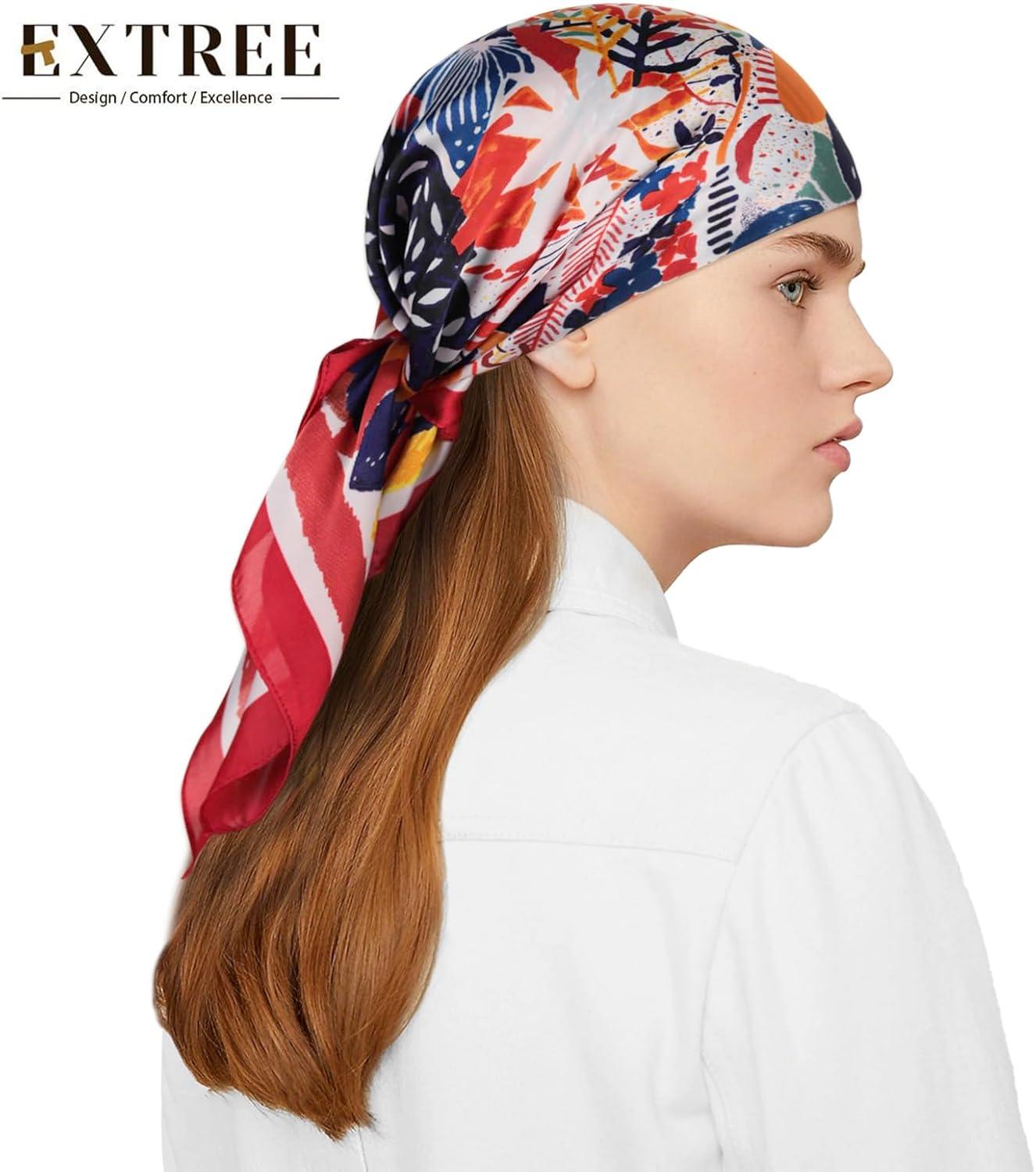 imageEXTREE Fashion Silky Satin Headscarf for Women Girls Exquisite Pattern Lightweight Silk Graceful Scarfs 275 x 275 inchesCalling the Birds Back to the Forest