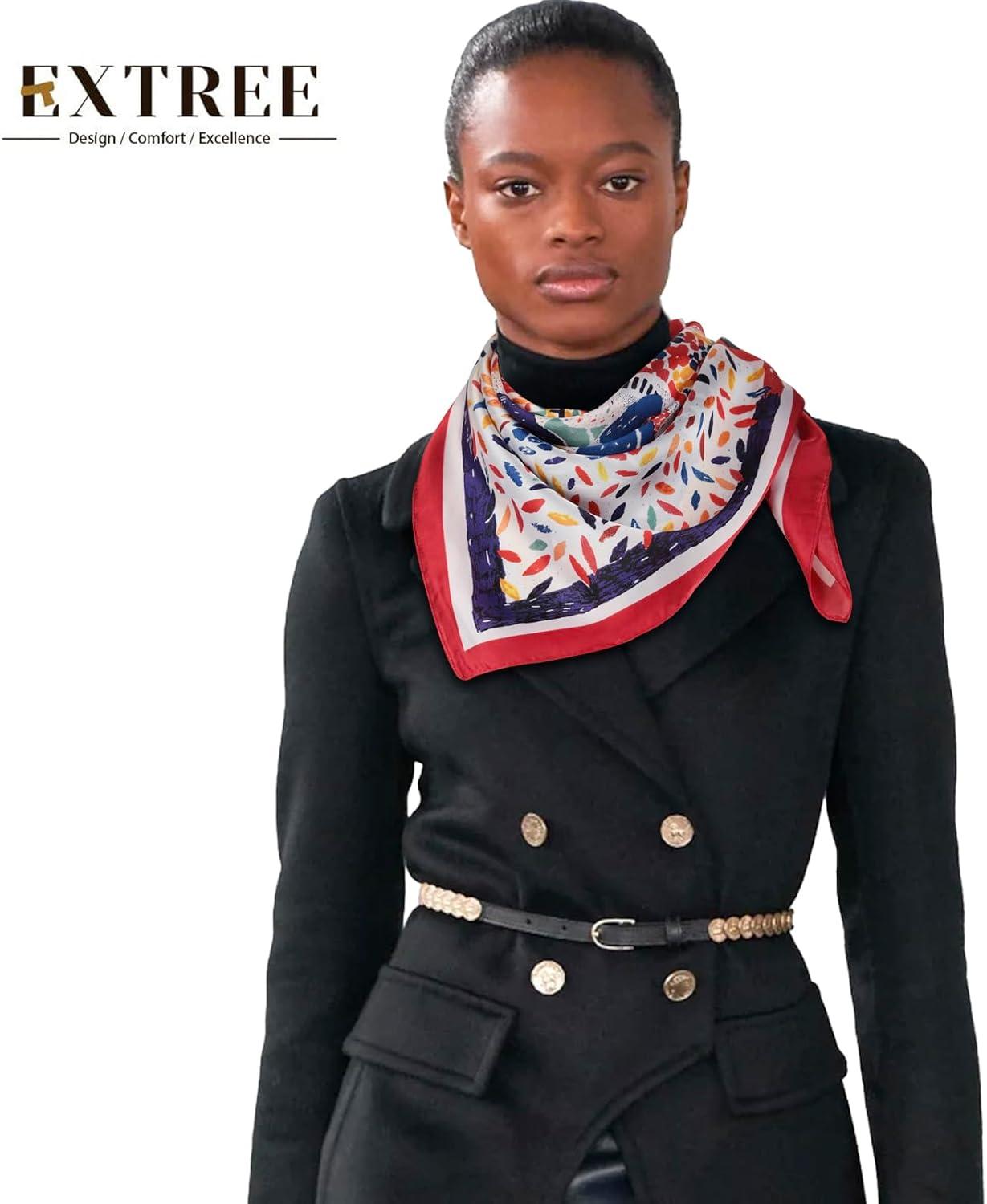 imageEXTREE Fashion Silky Satin Headscarf for Women Girls Exquisite Pattern Lightweight Silk Graceful Scarfs 275 x 275 inchesCalling the Birds Back to the Forest