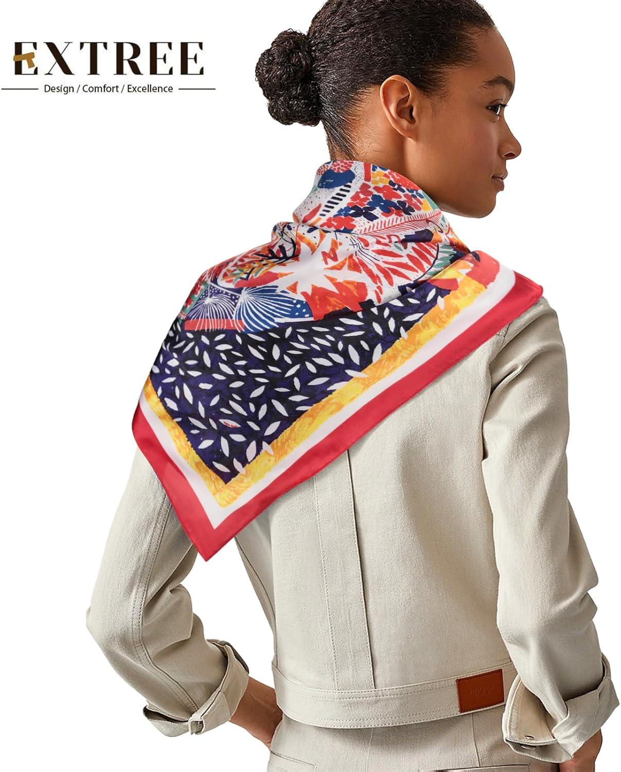 imageEXTREE Fashion Silky Satin Headscarf for Women Girls Exquisite Pattern Lightweight Silk Graceful Scarfs 275 x 275 inchesCalling the Birds Back to the Forest