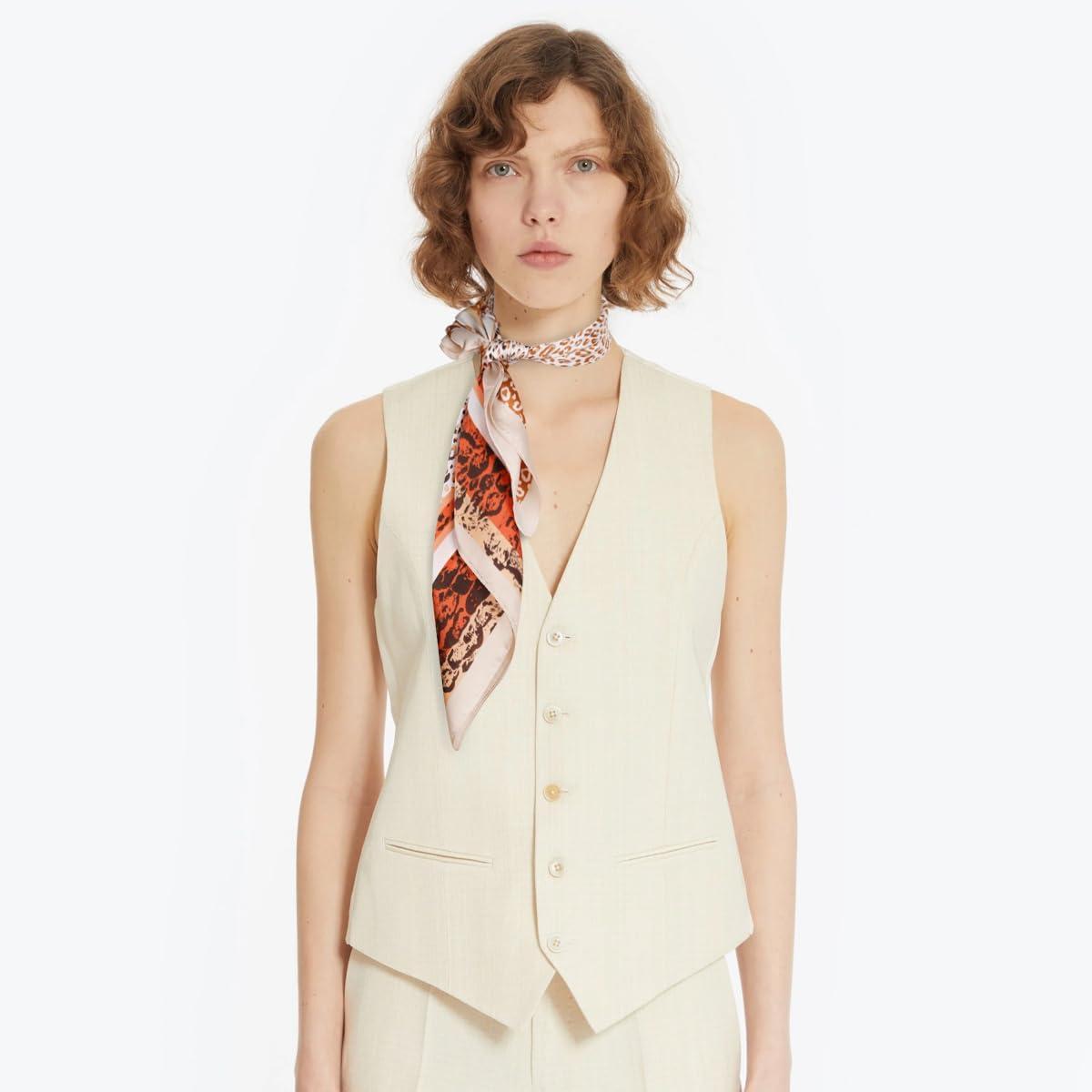 imageEXTREE Fashion Silky Satin Headscarf for Women Girls Exquisite Pattern Lightweight Silk Graceful Scarfs 275 x 275 inchesCamel Coffee With Small Leopard Print Border